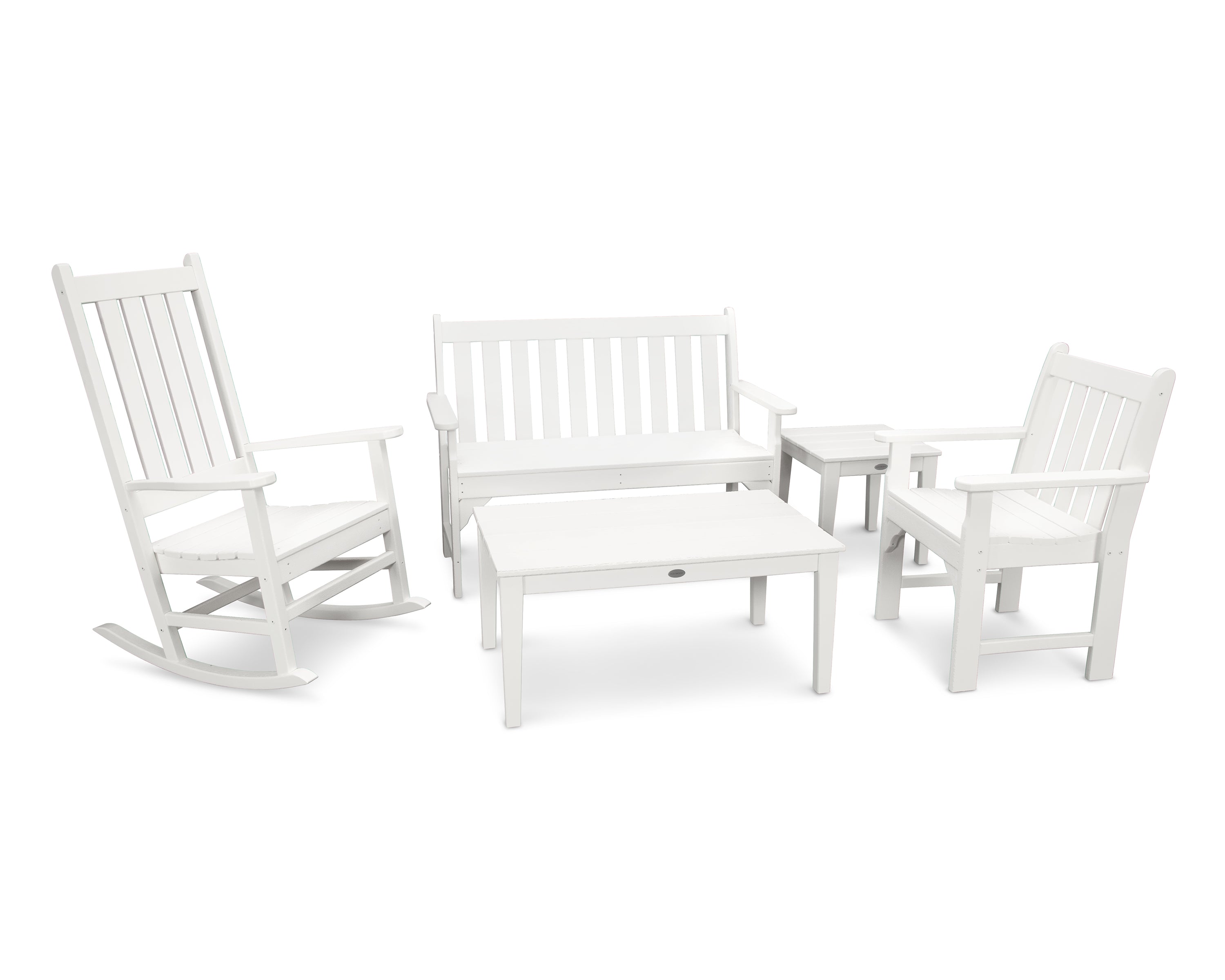 POLYWOOD Vineyard 5-Piece Bench & Rocking Chair Set in White