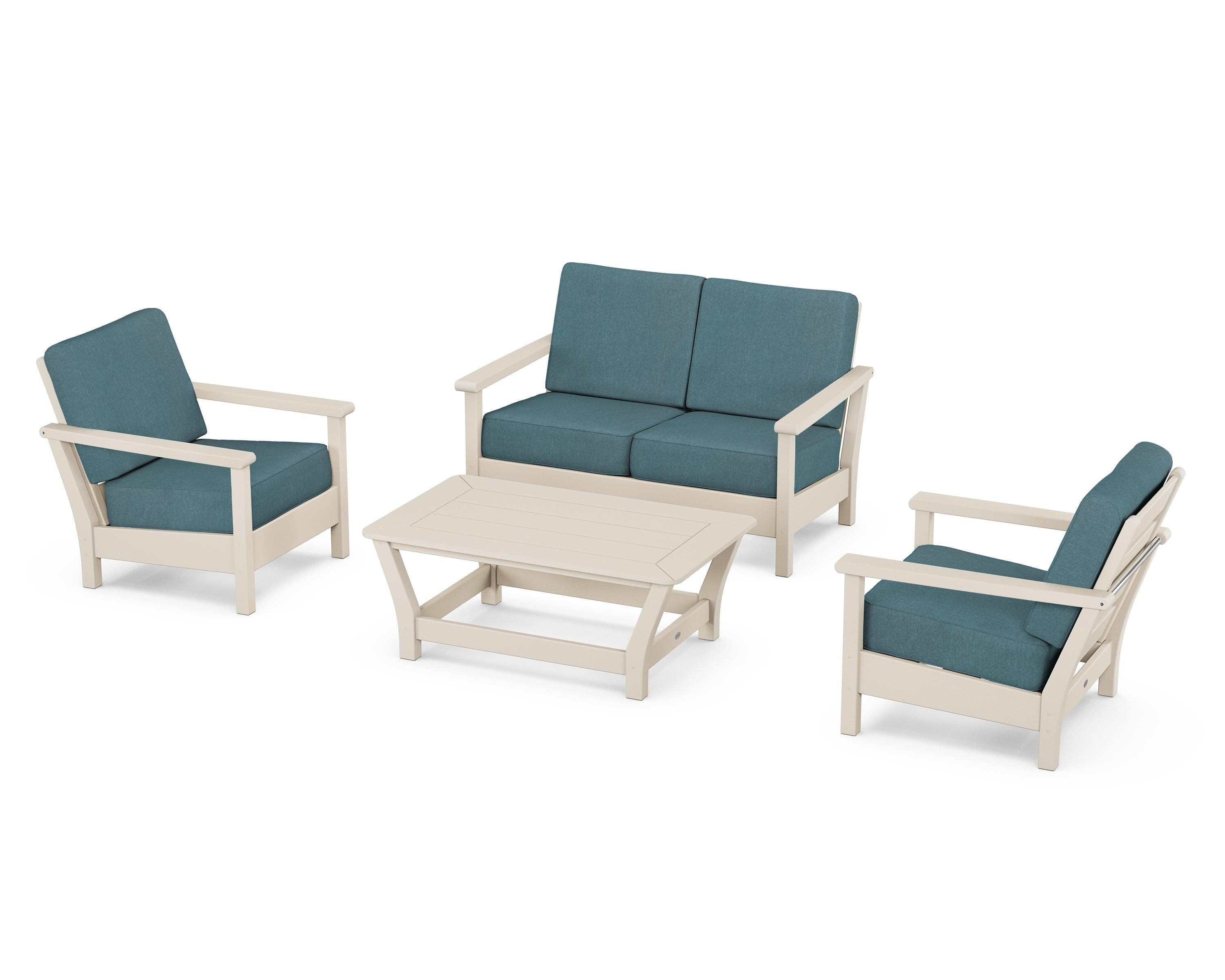 POLYWOOD Harbour 4-Piece Deep Seating Set in Sand / Ocean Teal