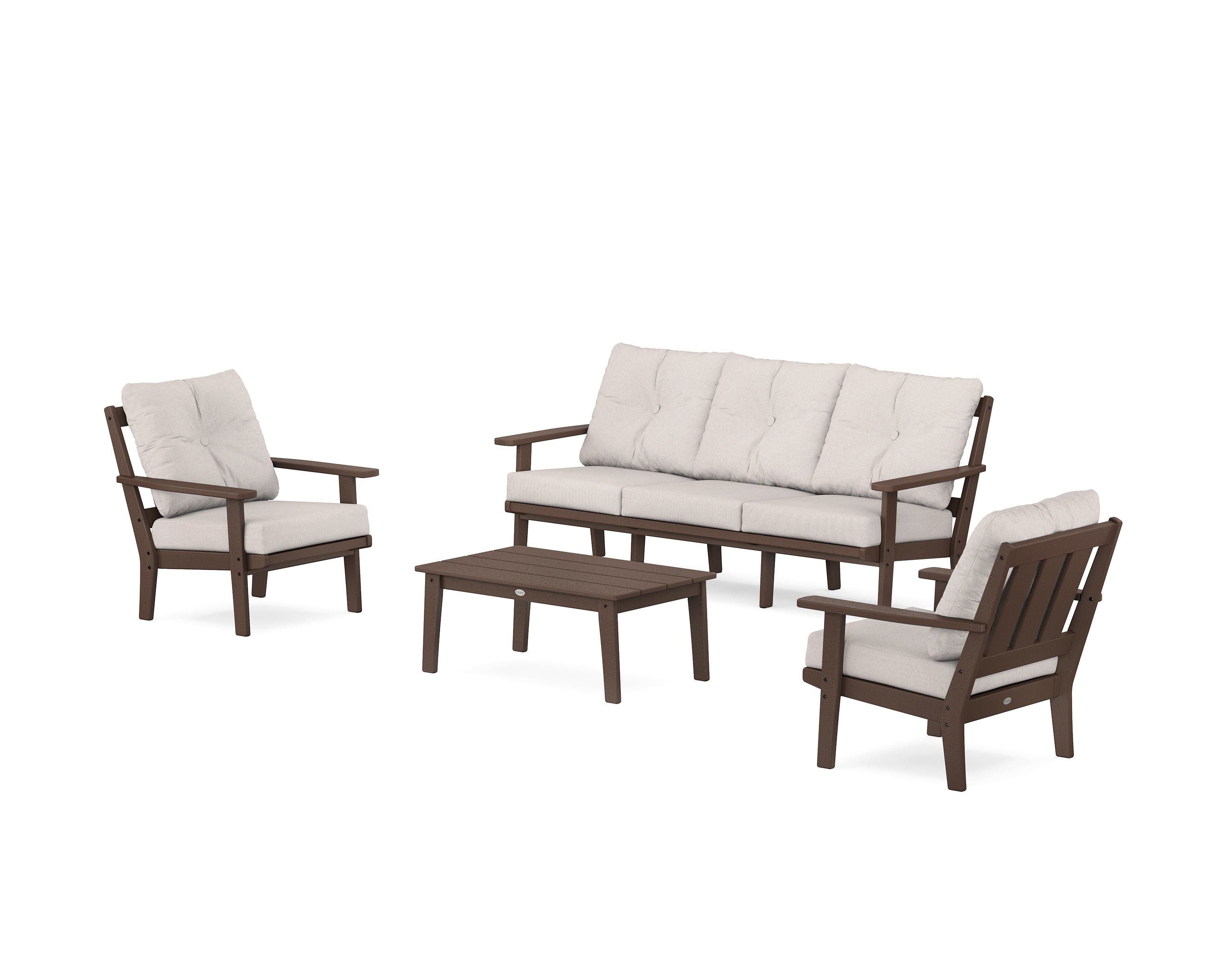 POLYWOOD Oxford 4-Piece Deep Seating Set with Sofa in Mahogany / Dune Burlap
