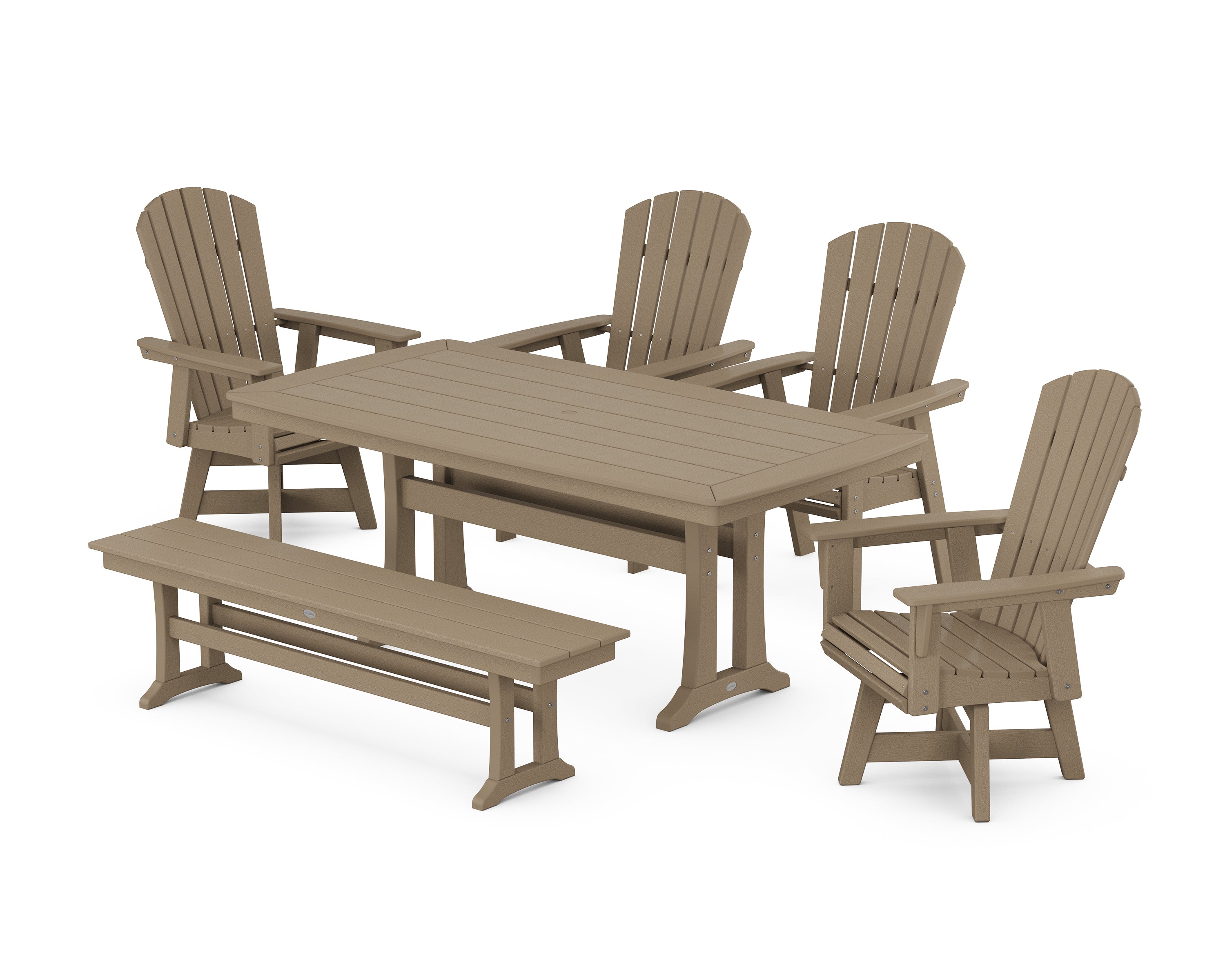 POLYWOOD® Nautical Adirondack Swivel 6-Piece Dining Set with Trestle Legs in Vintage Sahara