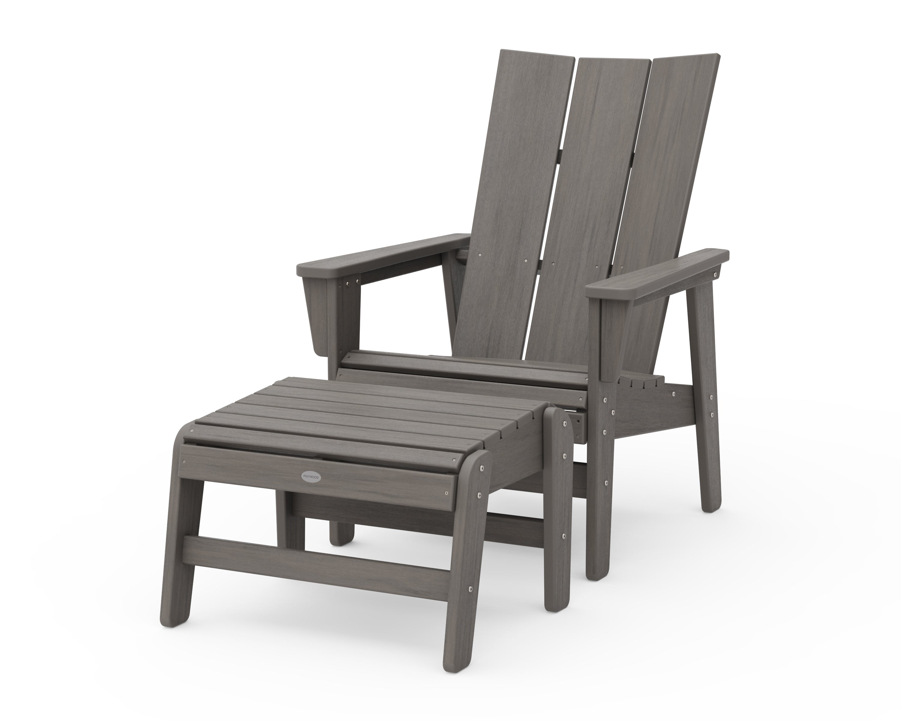 POLYWOOD Modern Grand Upright Adirondack Chair with Ottoman in Driftwood