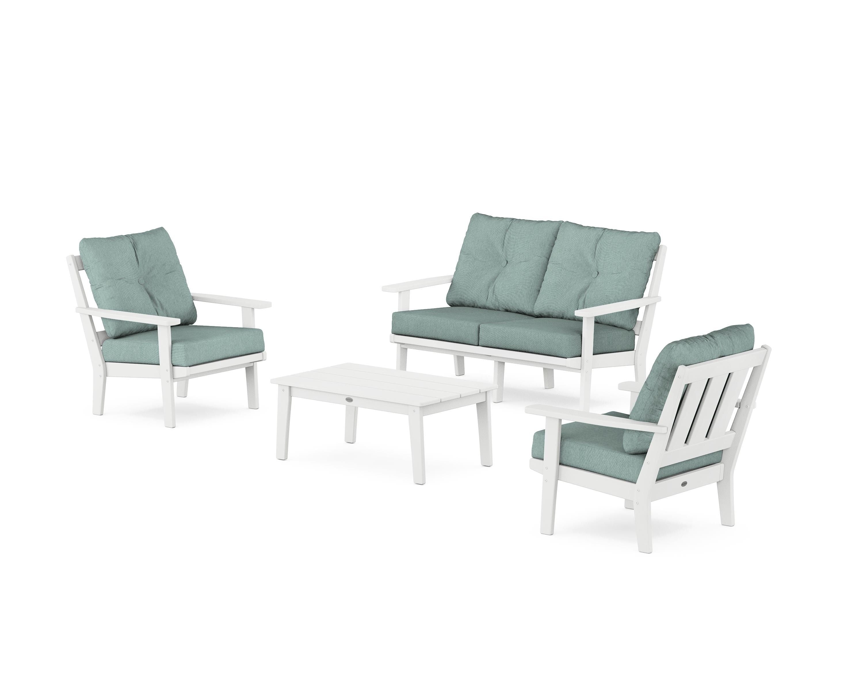 POLYWOOD Oxford 4-Piece Deep Seating Set with Loveseat in White / Glacier Spa