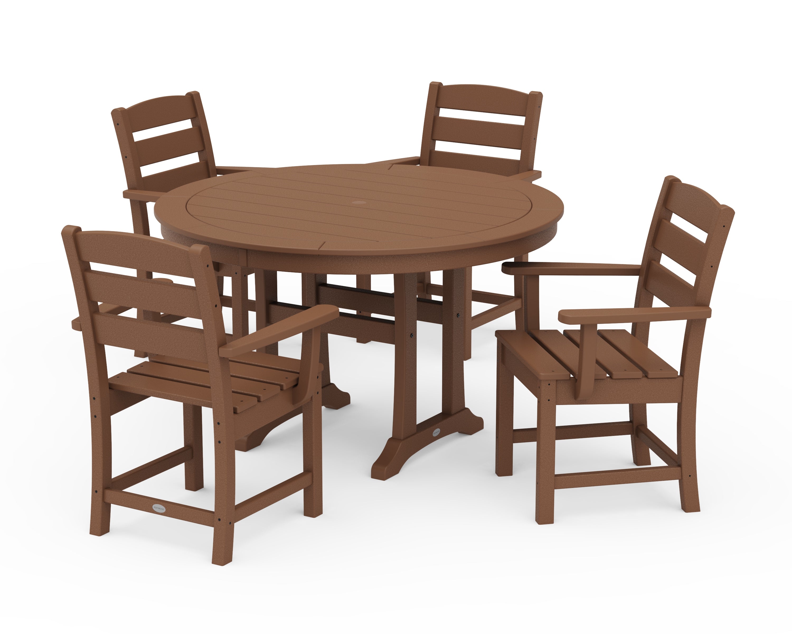 POLYWOOD Lakeside 5-Piece Round Dining Set with Trestle Legs in Teak