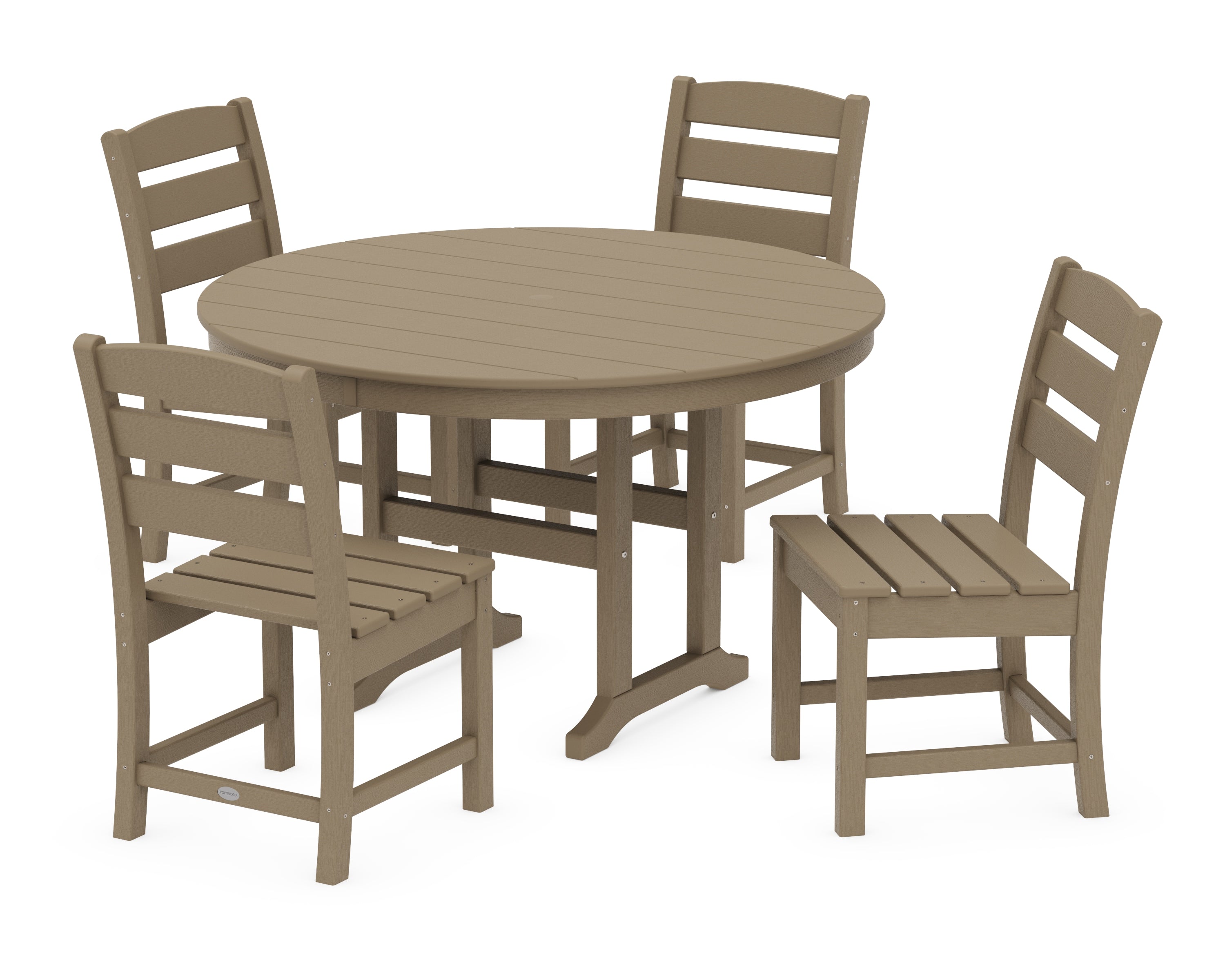 POLYWOOD Lakeside 5-Piece Round Farmhouse Side Chair Dining Set in Vintage Sahara