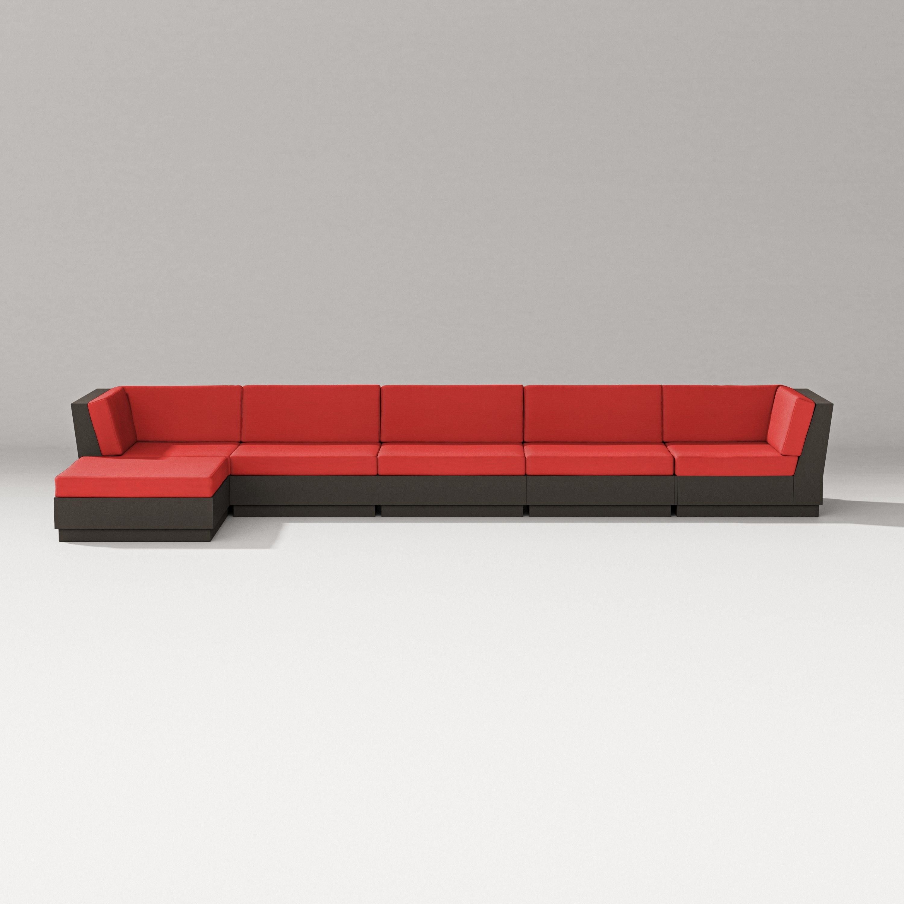 PW Designer Series Elevate 6-Piece Chaise Sectional in Vintage Coffee / Crimson Linen