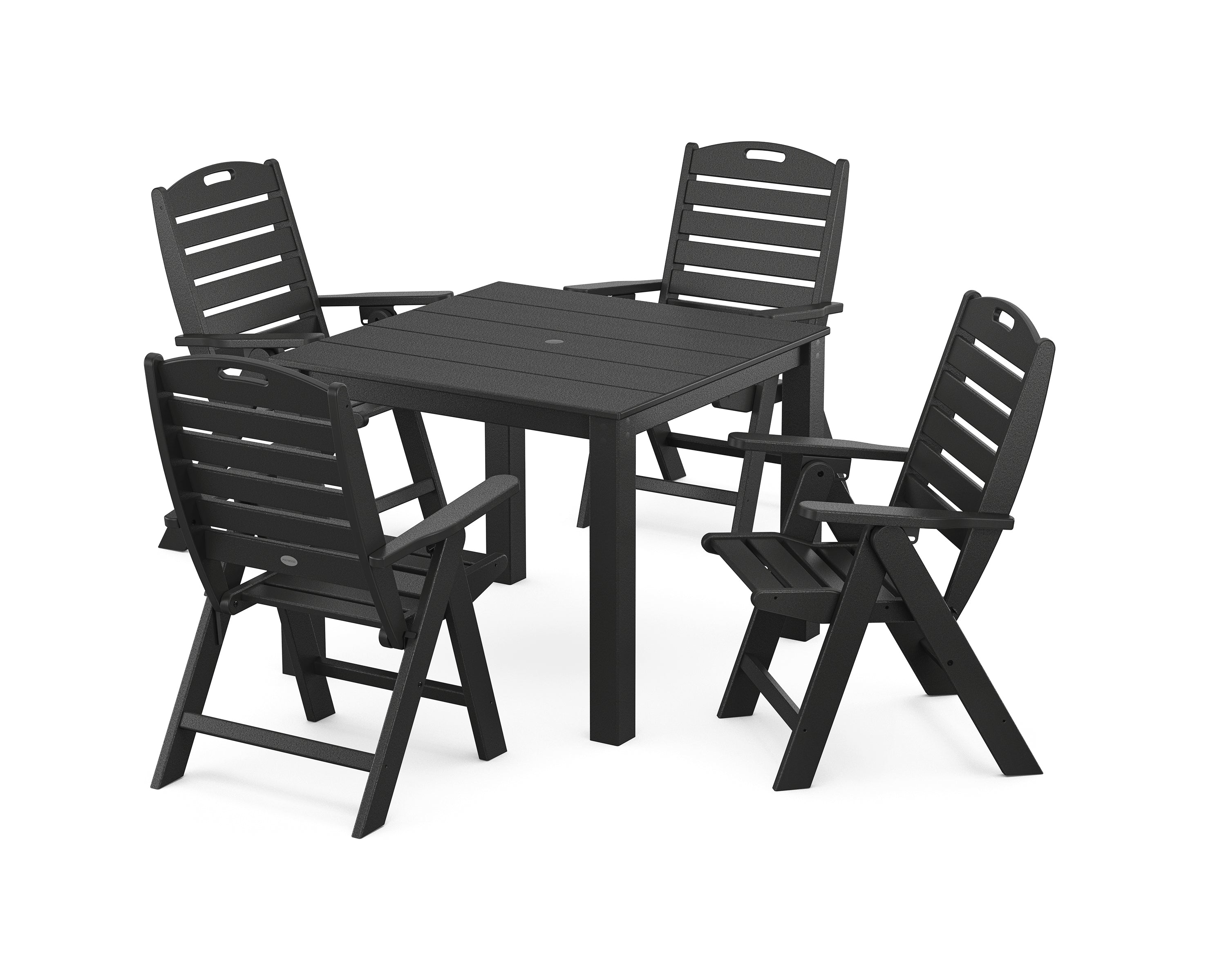 POLYWOOD® Nautical Folding Highback Chair 5-Piece Parsons Dining Set in Black