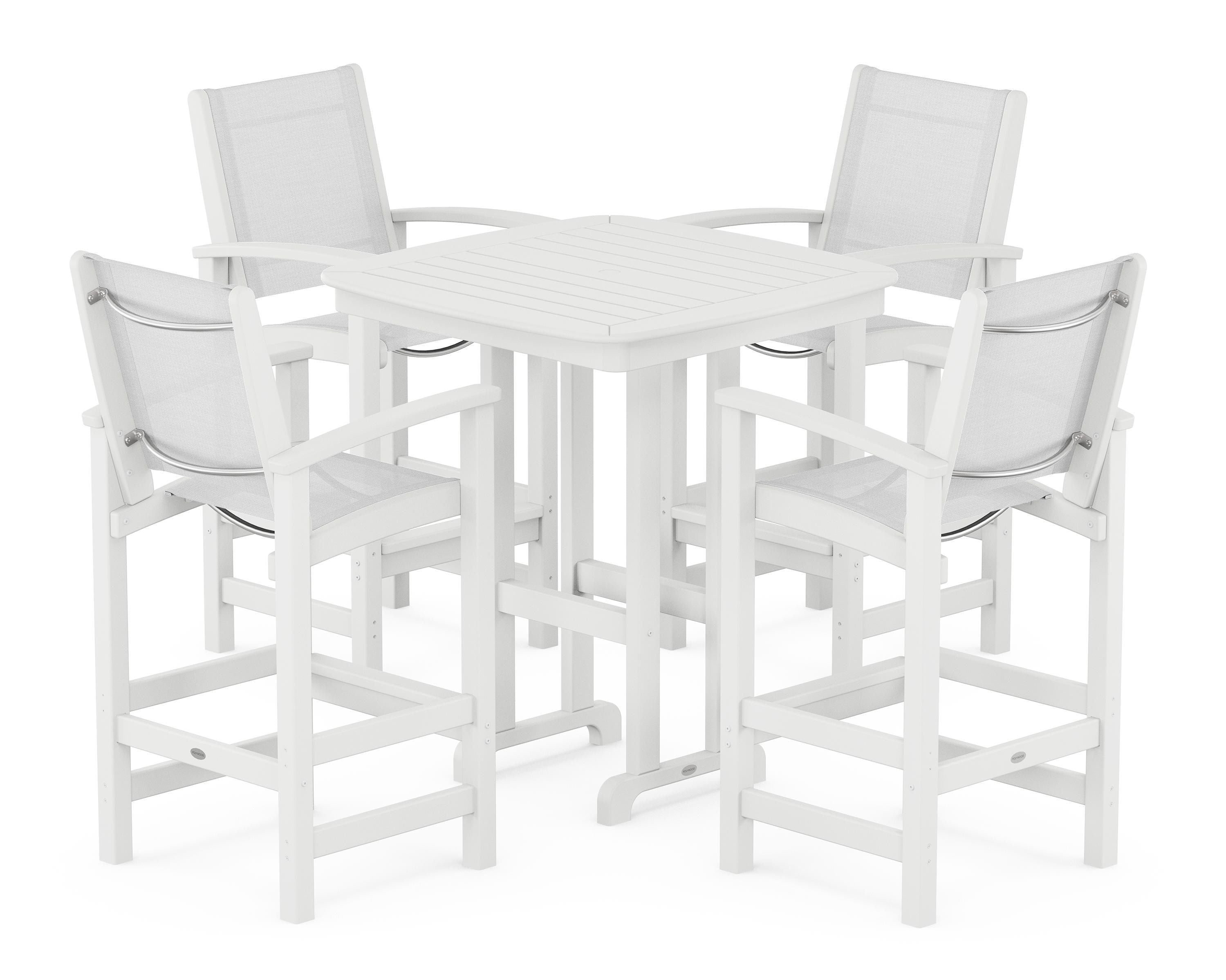 POLYWOOD Coastal 5-Piece Bar Set in White / White Sling