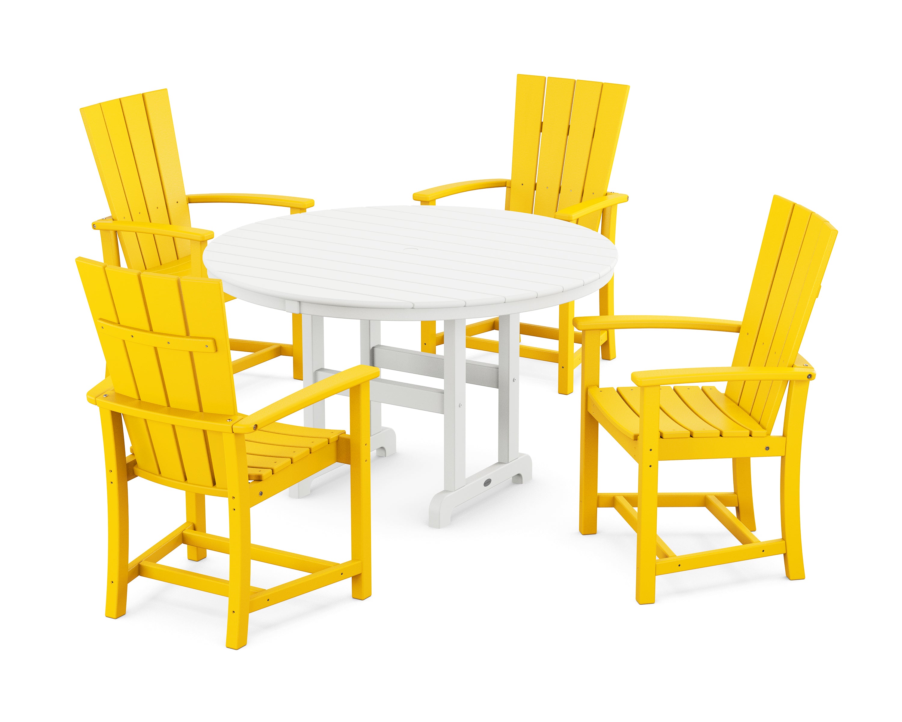 POLYWOOD® Quattro 5-Piece Round Farmhouse Dining Set in Lemon / White