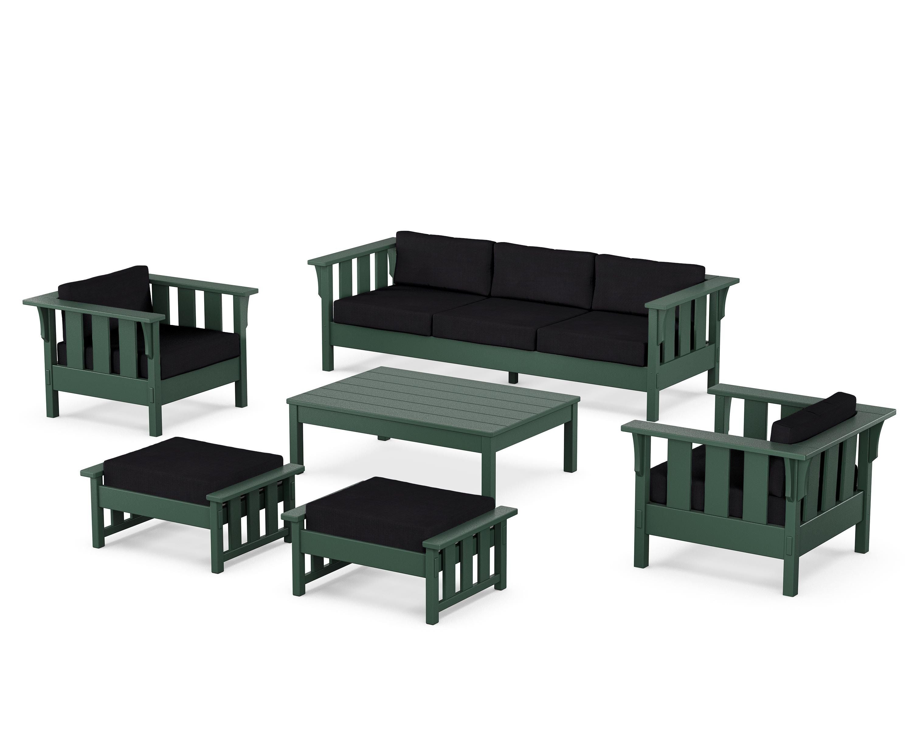 Martha Stewart by POLYWOOD Acadia 6-Piece Lounge Sofa Set in Green / Midnight Linen