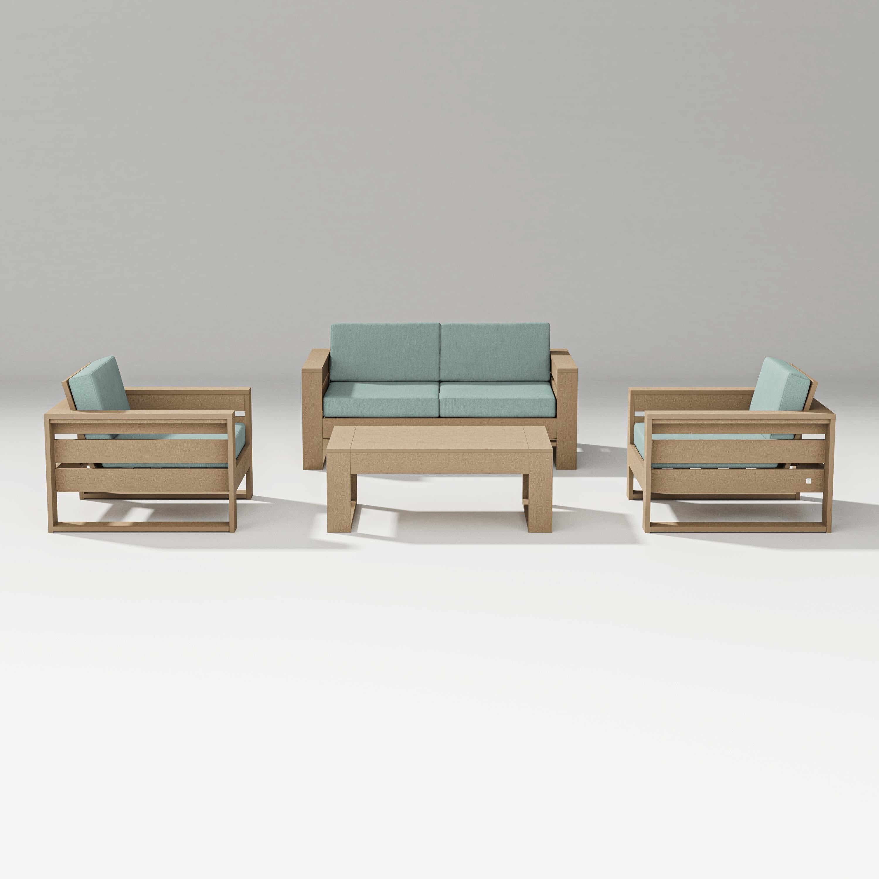 PW Designer Series Latitude 4-Piece Lounge Loveseat Set in Vintage Sahara / Glacier Spa