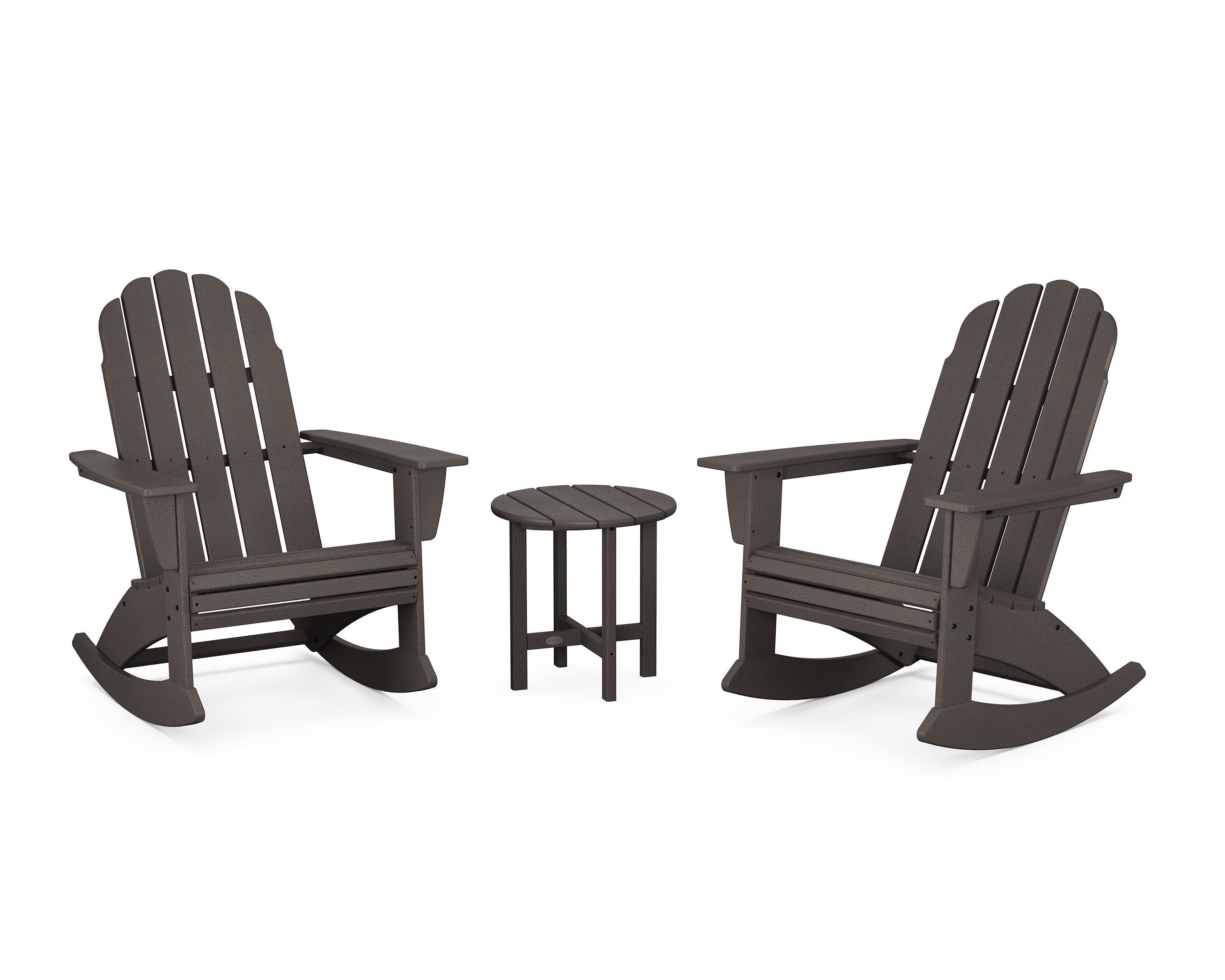 POLYWOOD® Vineyard Curveback 3-Piece Adirondack Rocking Chair Set in Vintage Coffee