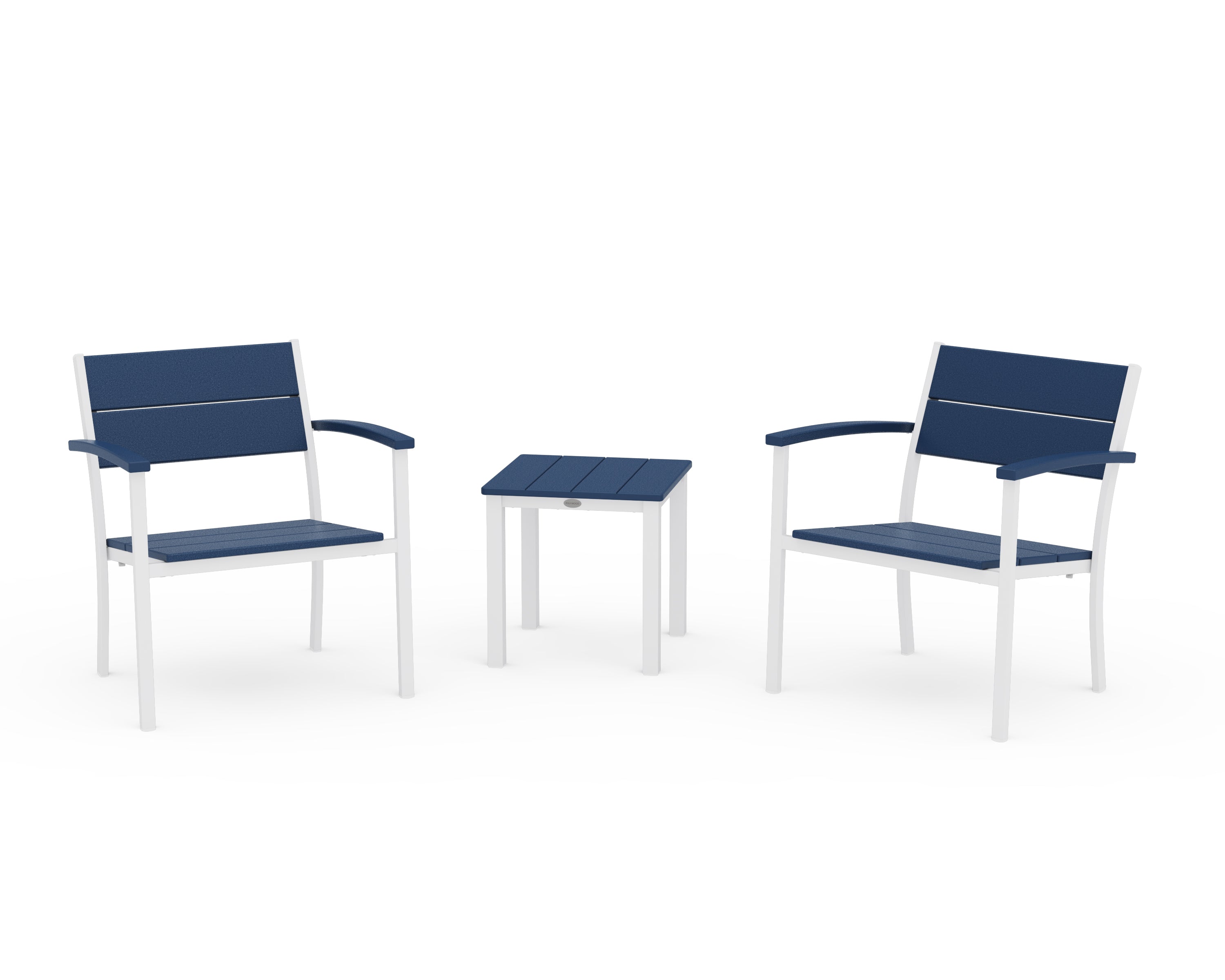 POLYWOOD Main Street 3-Piece Lounge Chair Set in White / Navy