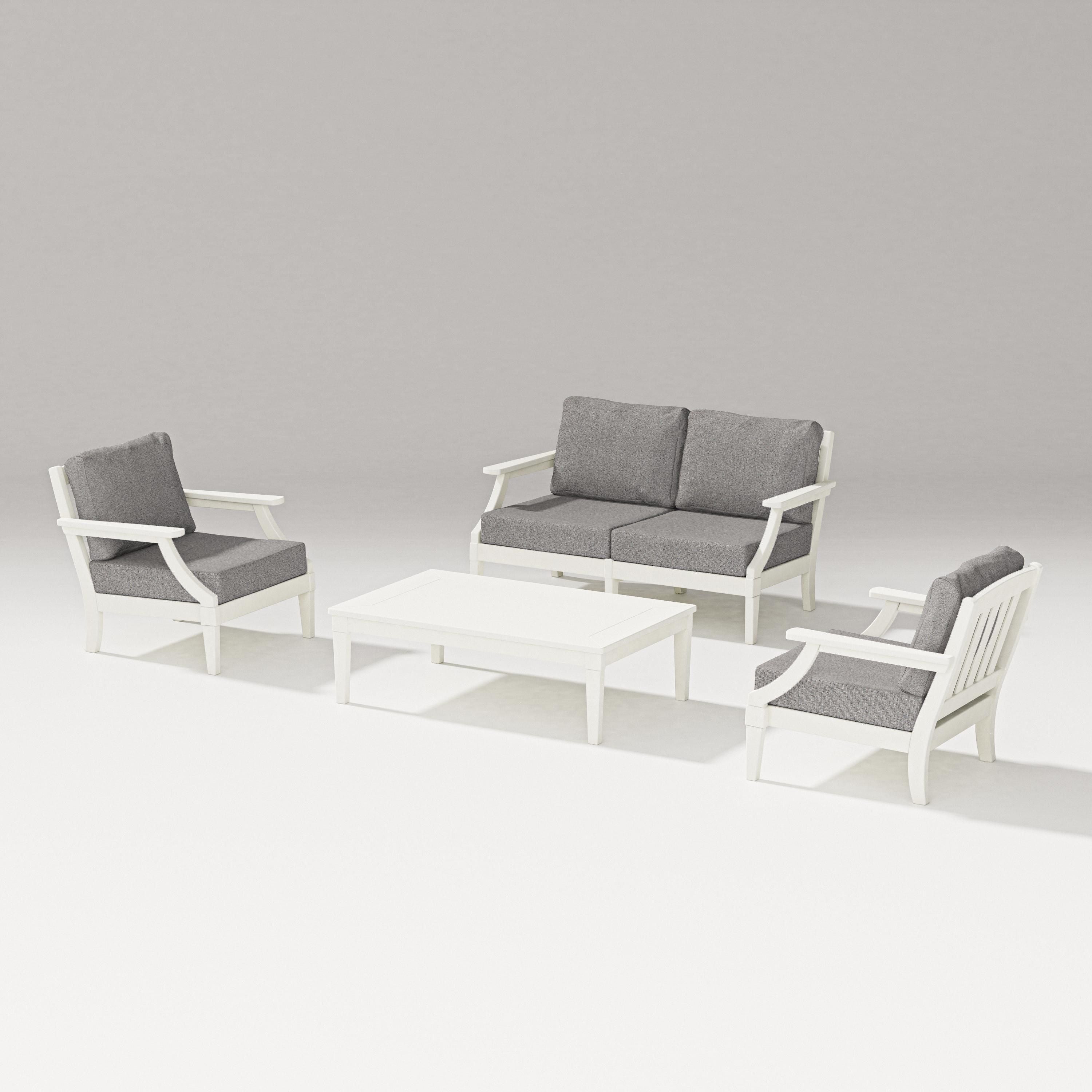 PW Designer Series Estate Lounge 4-Piece Loveseat Set in Vintage White / Grey Mist