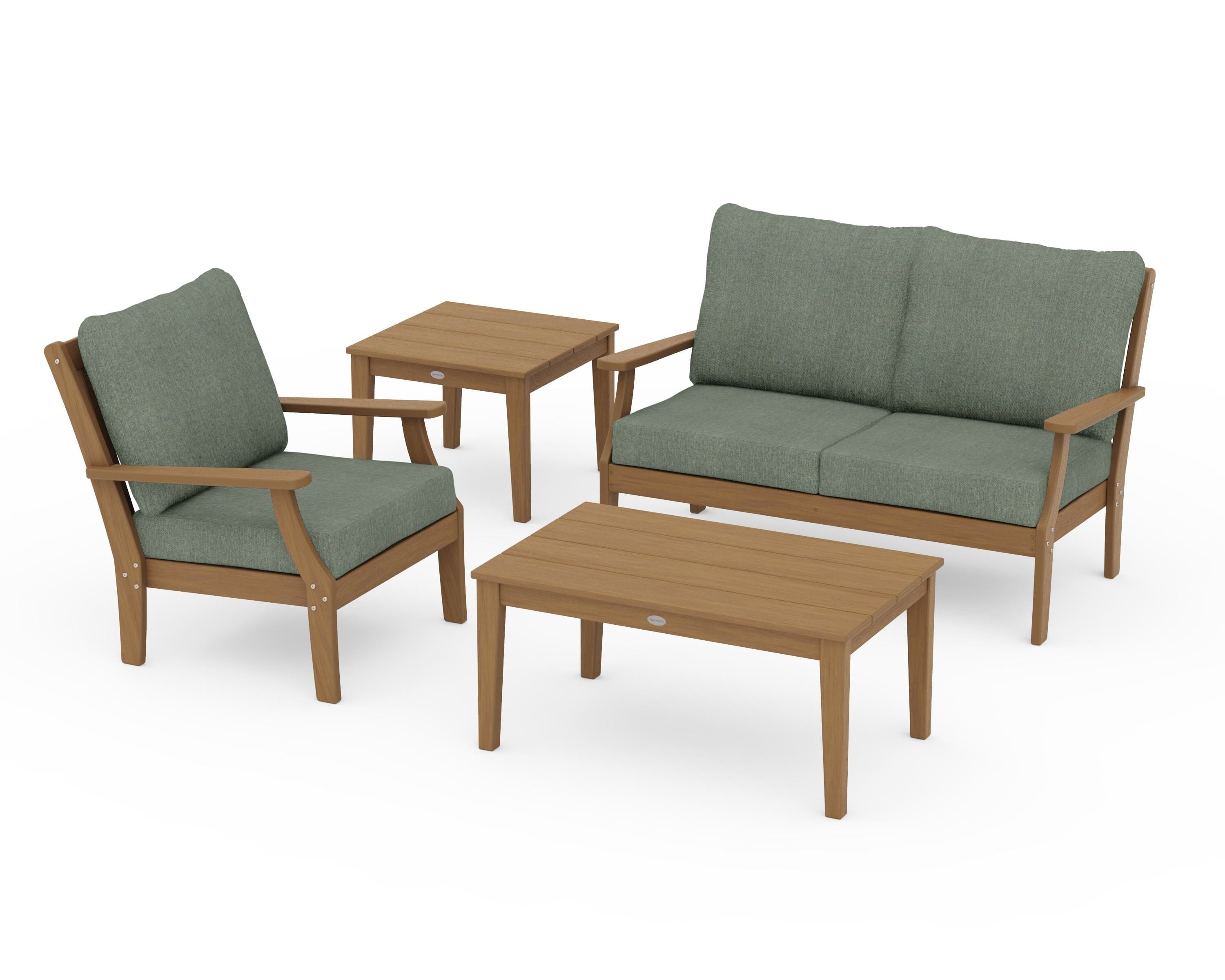 POLYWOOD Braxton 4-Piece Deep Seating Set in Natural / Cast Sage
