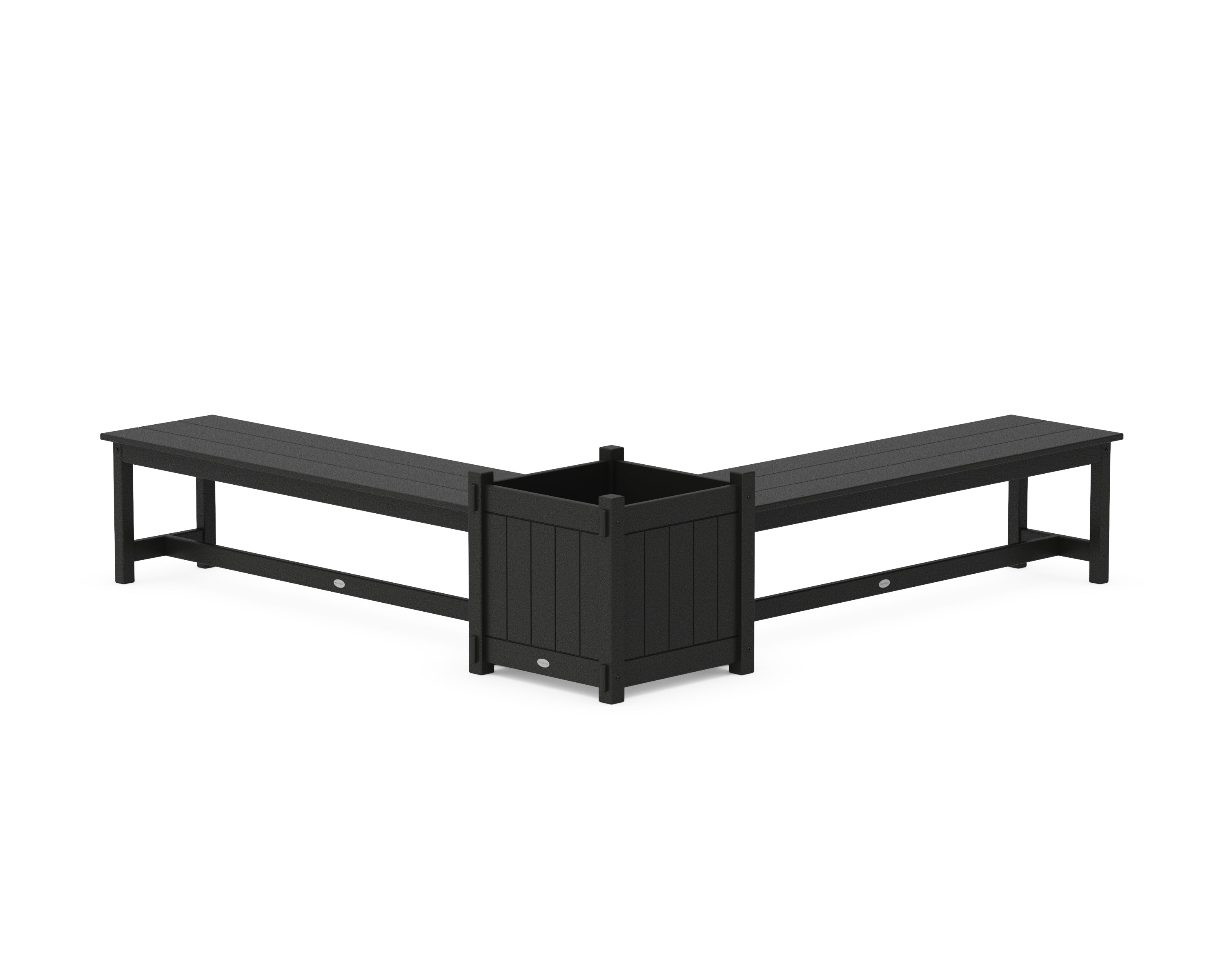 POLYWOOD 60" Vineyard L- Shaped Planter Bench Set- Large in Black