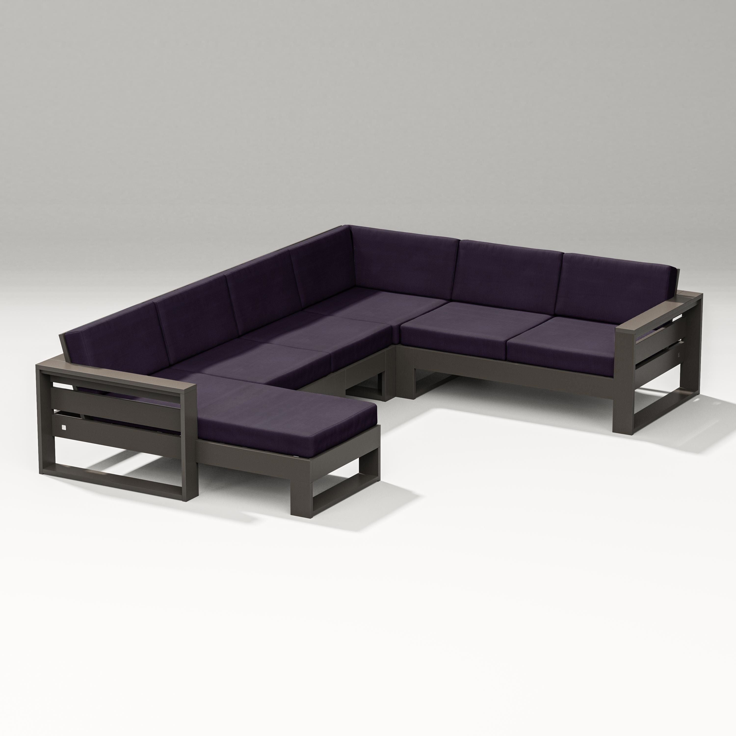 PW Designer Series Latitude Corner Sectional with Left Chaise in Vintage Coffee / Navy Linen