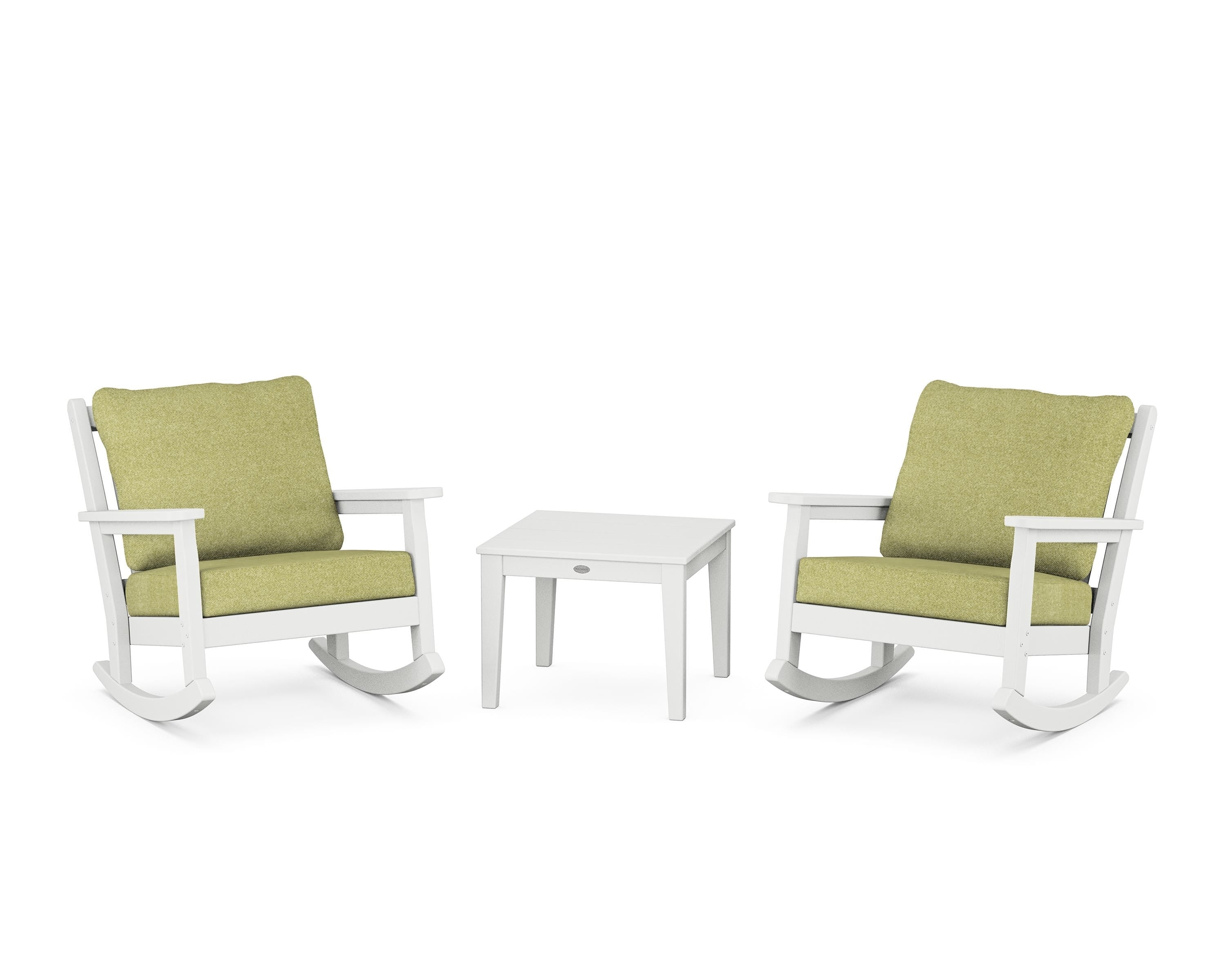 POLYWOOD Chippendale 3-Piece Deep Seating Rocker Set in White / Chartreuse Boucle