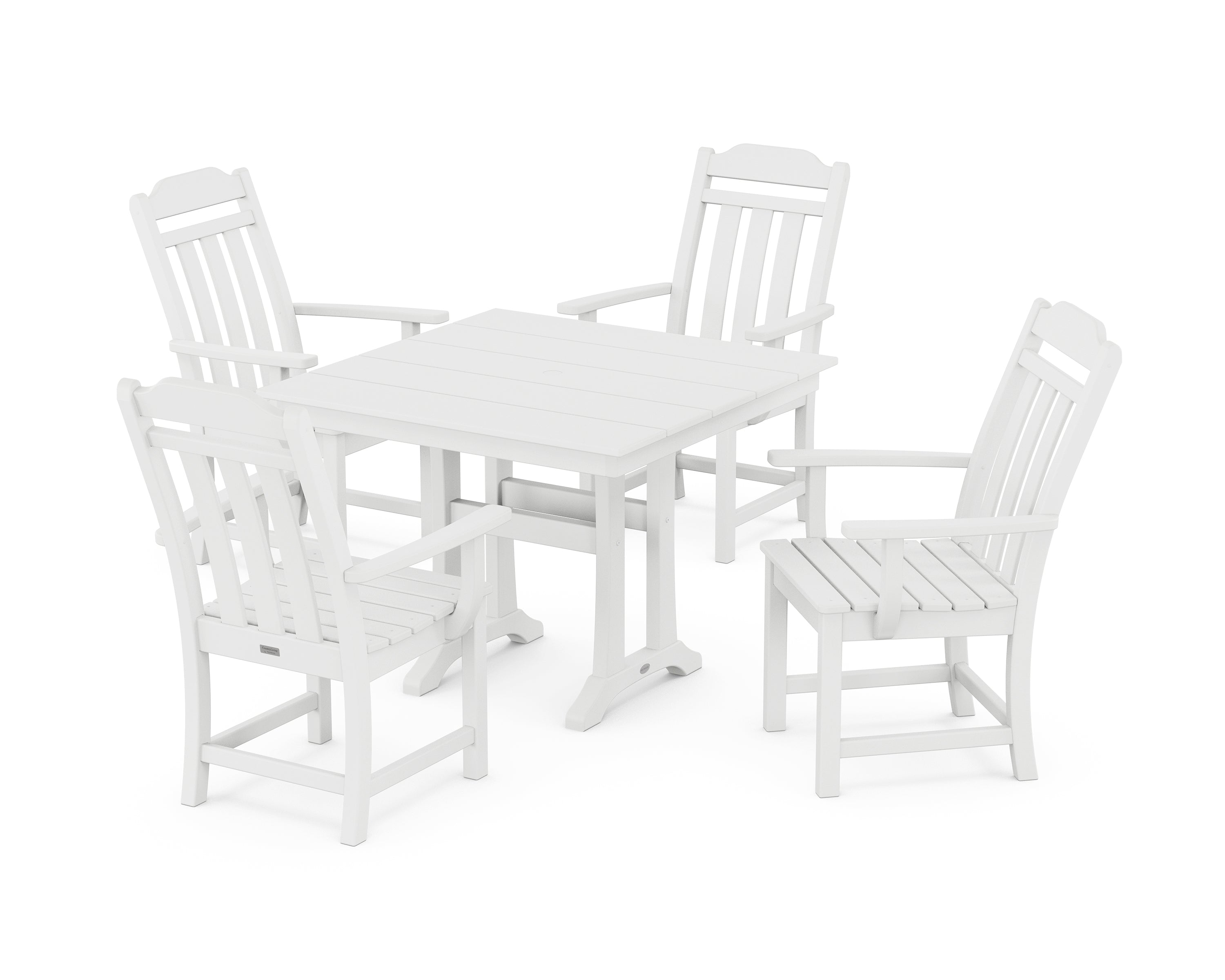 Polywood Country Living 5-Piece Farmhouse Dining Set with Trestle Legs in White