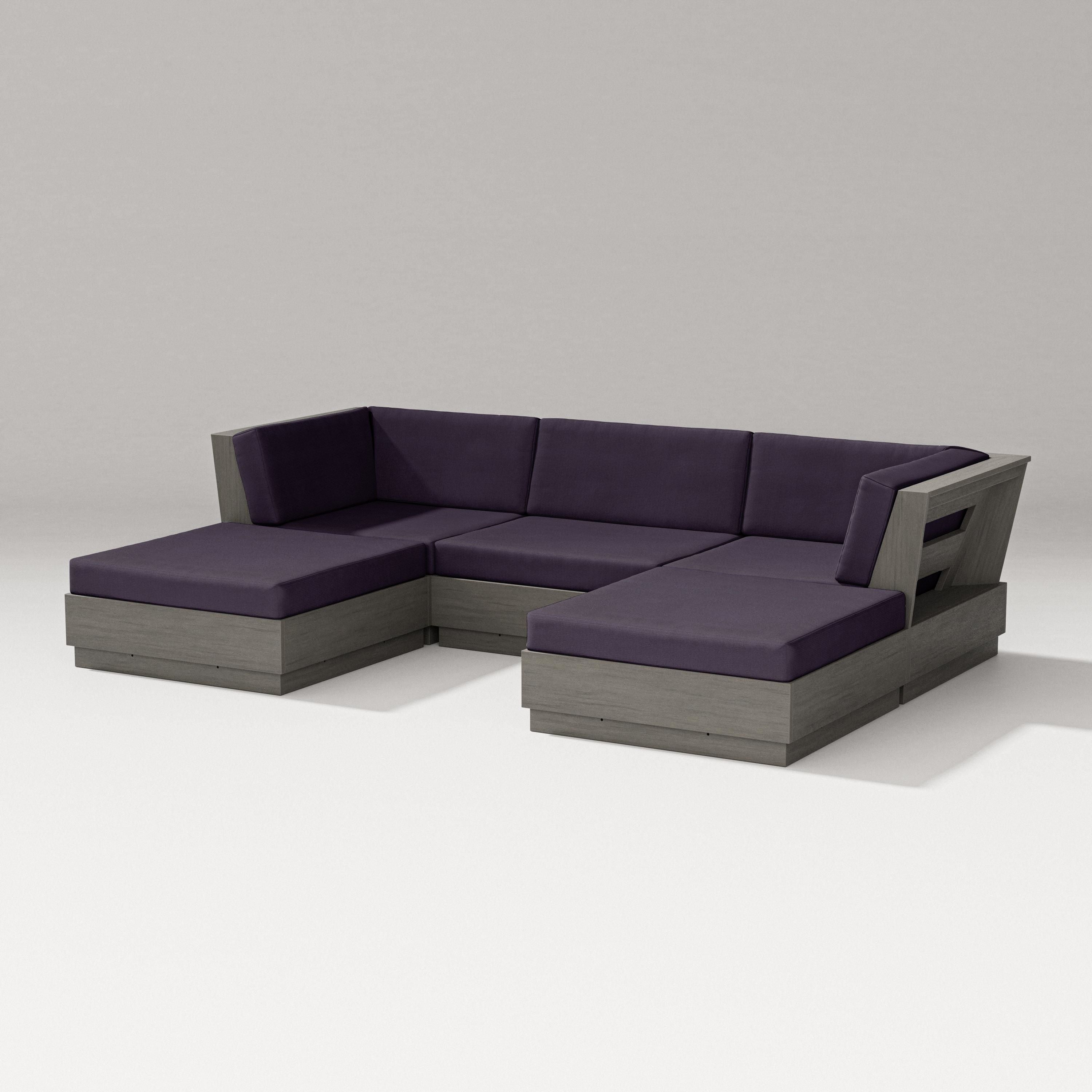 PW Designer Series Elevate Double Chaise Sectional in Driftwood / Navy Linen