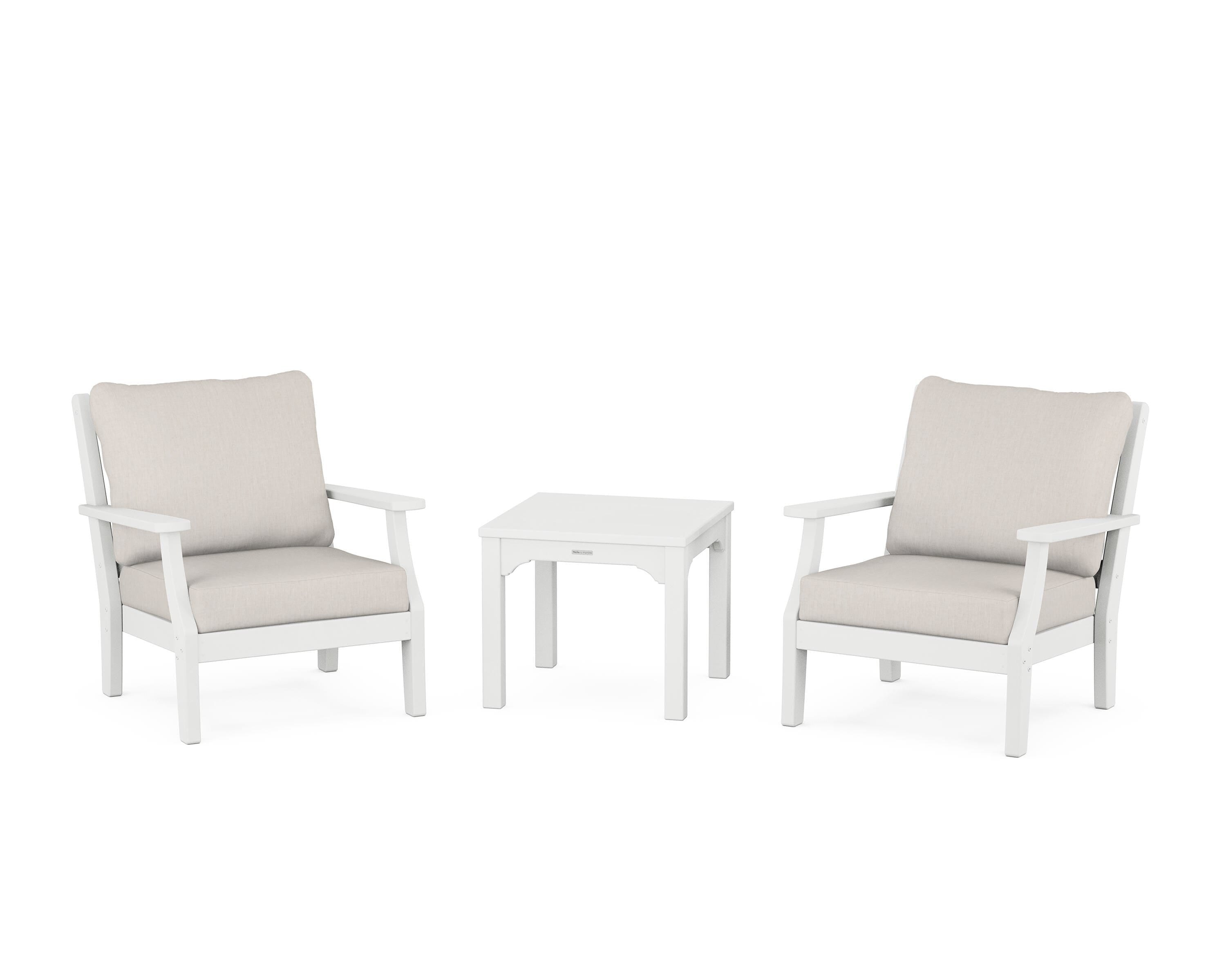 Martha Stewart by POLYWOOD Chinoiserie 3-Piece Deep Seating Set in White / Cast Ash
