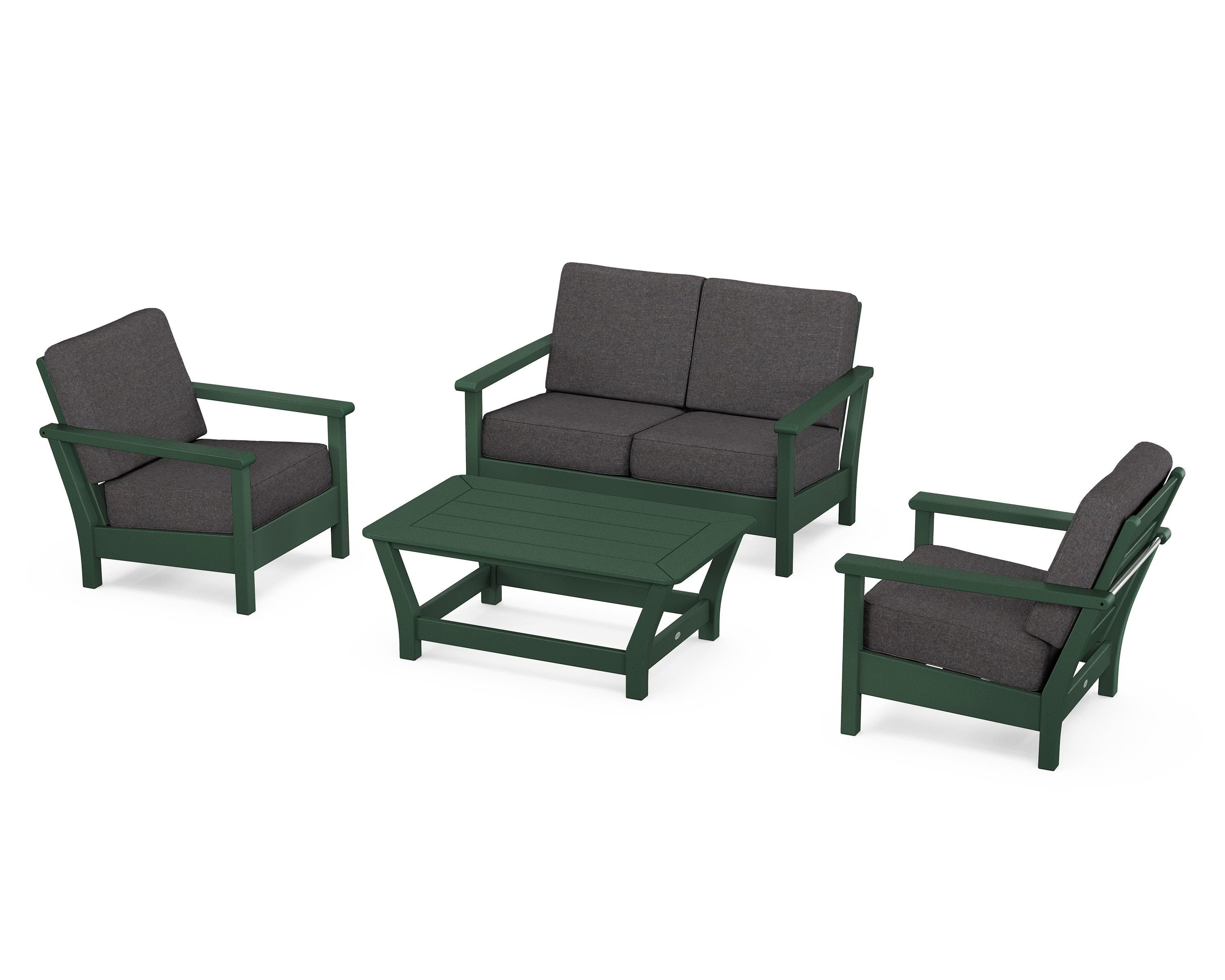 POLYWOOD Harbour 4-Piece Deep Seating Set in Green / Ash Charcoal