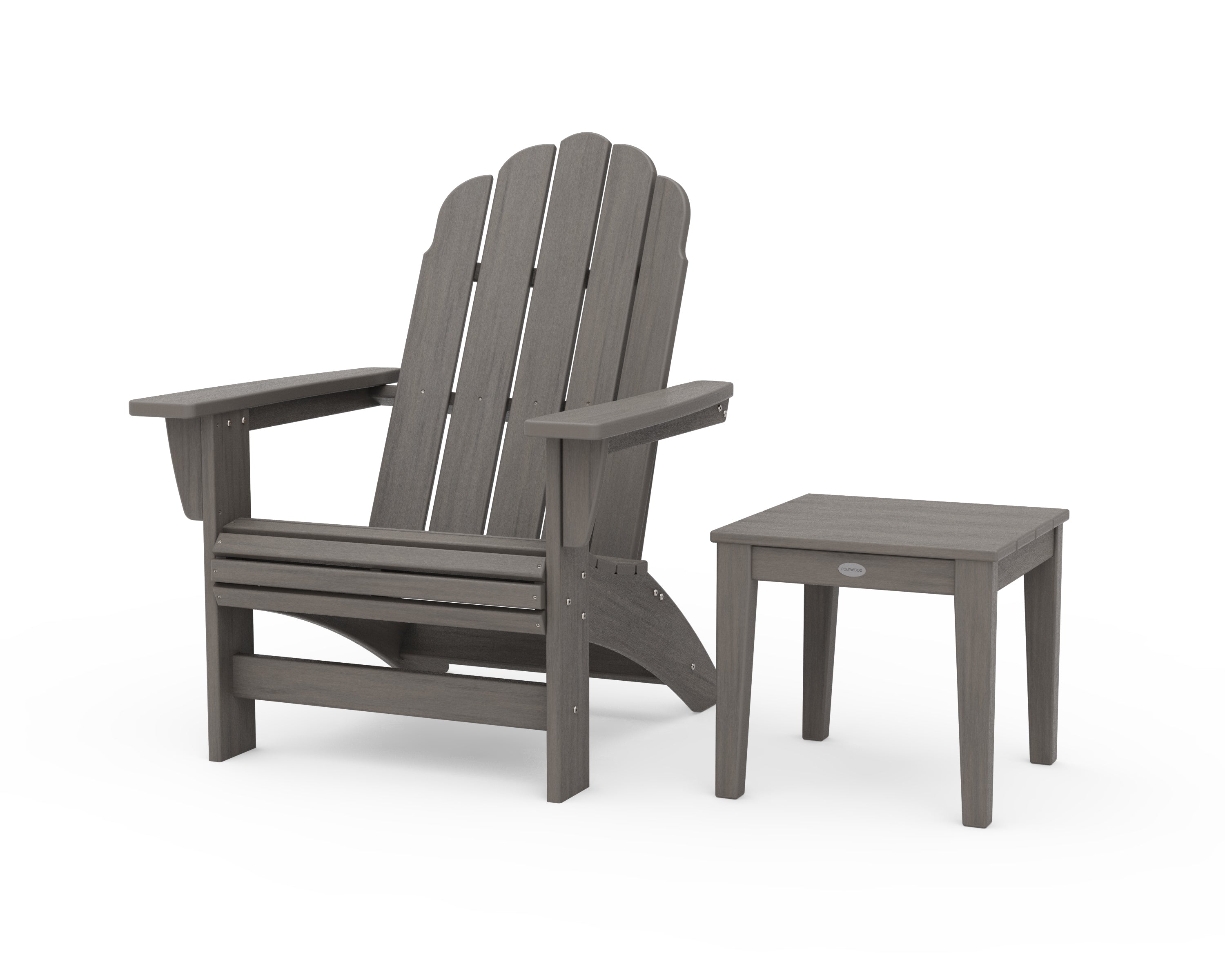 POLYWOOD Vineyard Grand Adirondack Chair with Side Table in Driftwood