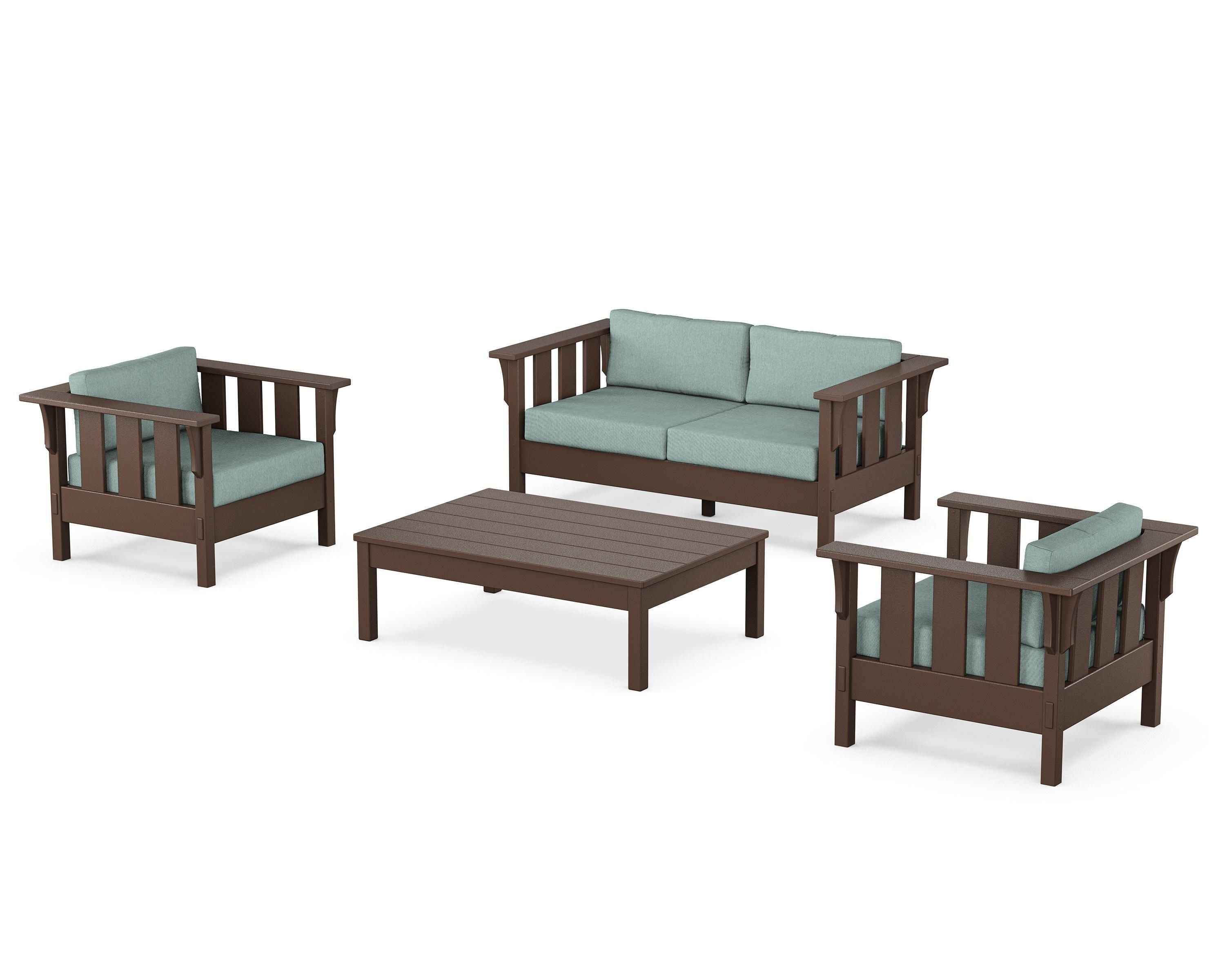 Martha Stewart by POLYWOOD Acadia 4-Piece Deep Seating Set with Loveseat in Mahogany / Glacier Spa