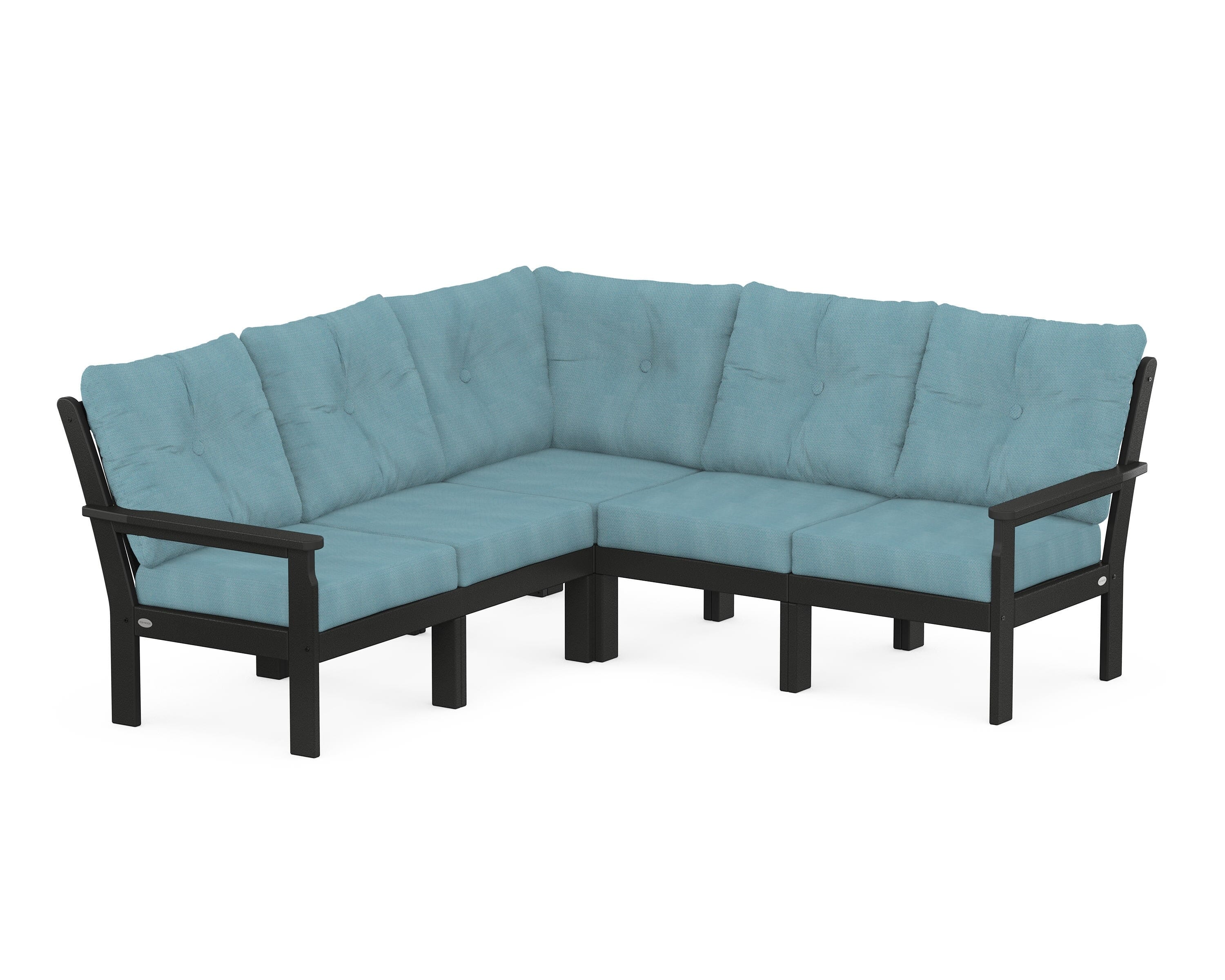 POLYWOOD Vineyard 5-Piece Sectional in Black / Lattice Sky Blue