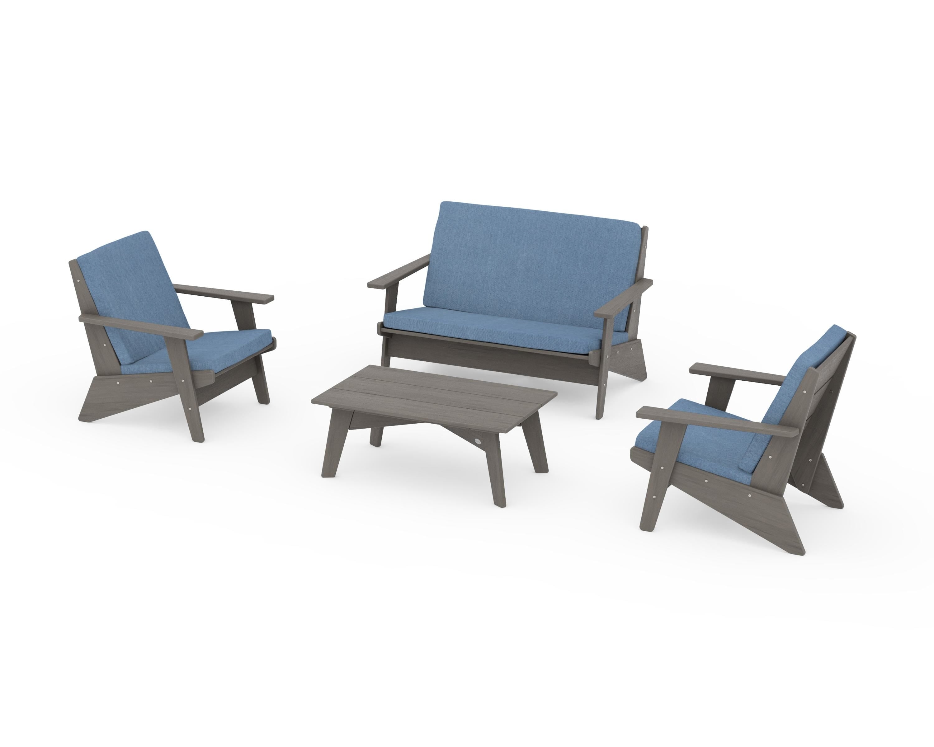 POLYWOOD Riviera Modern Lounge 4-Piece Set in Driftwood / Sky Blue