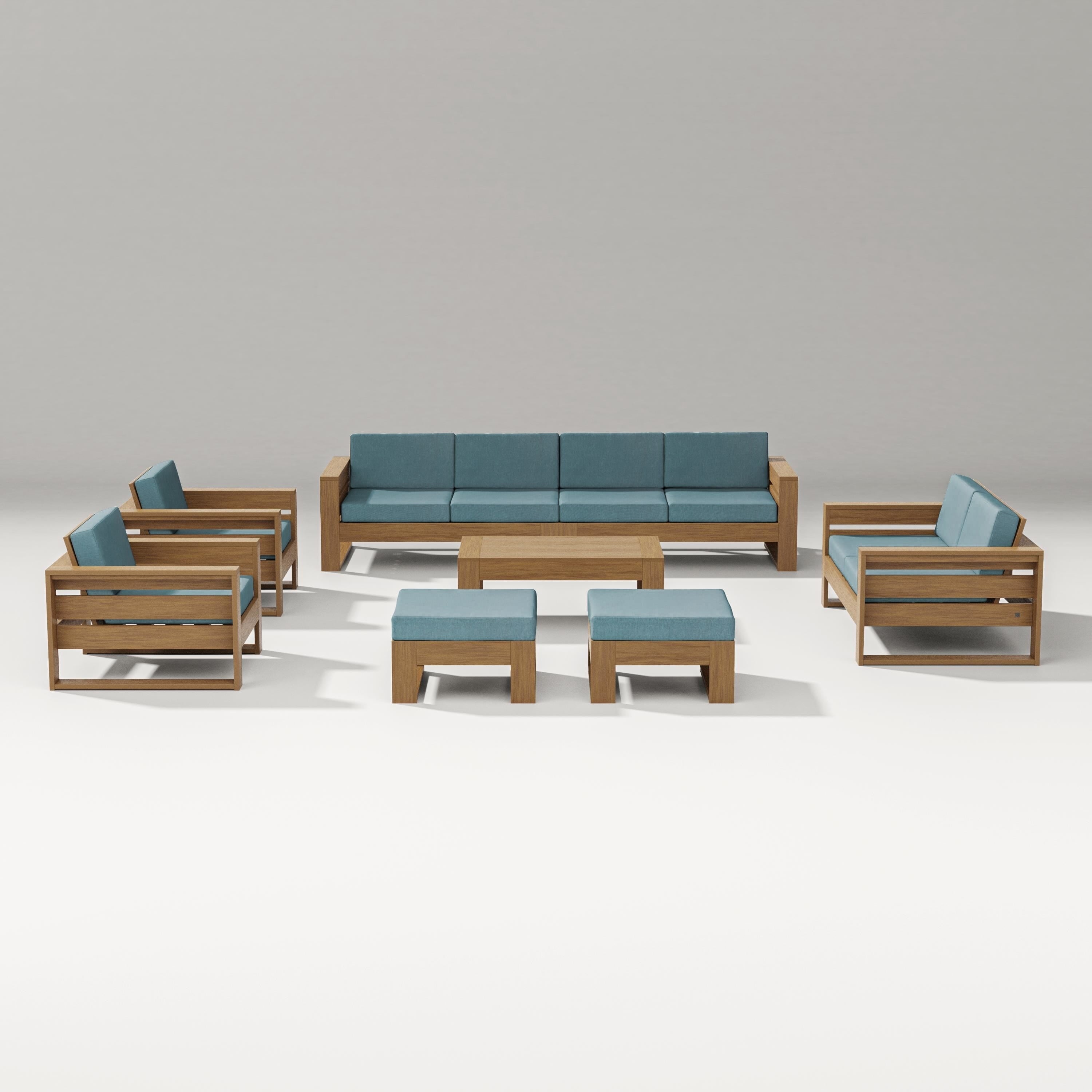 PW Designer Series Latitude 8-Piece Lounge Sofa Set in Natural / Ocean Teal
