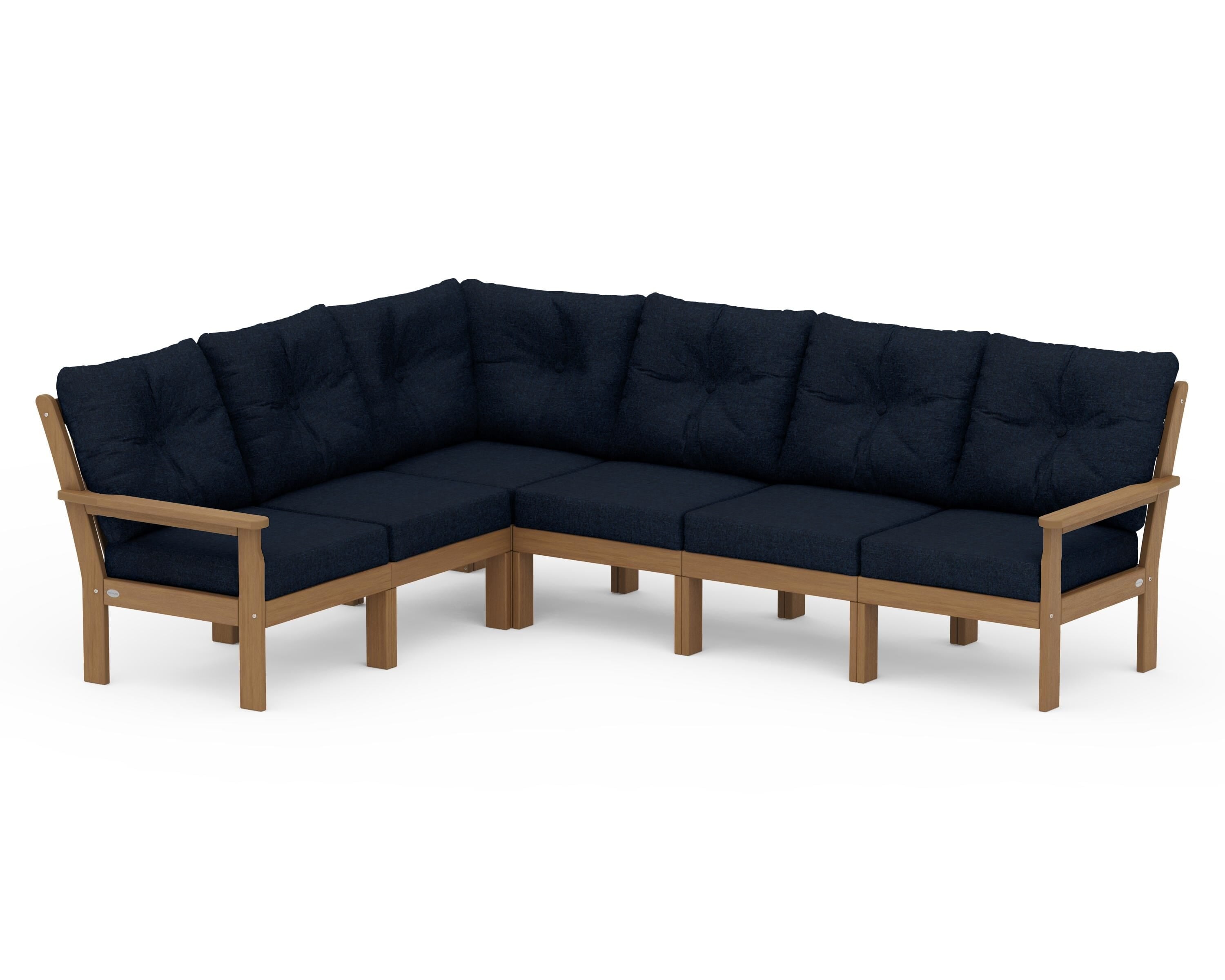 POLYWOOD Vineyard 6-Piece Sectional in Natural / Marine Indigo