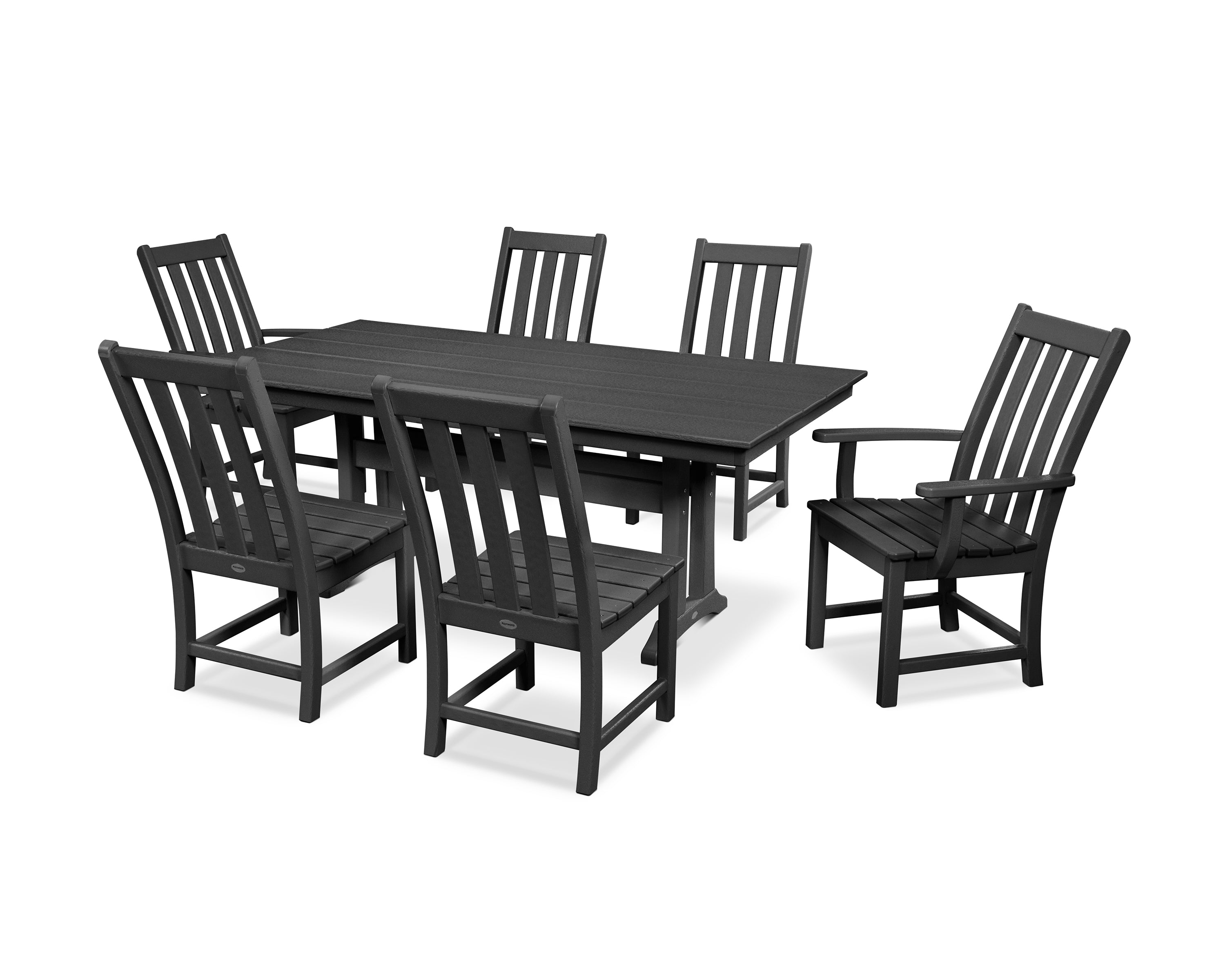 POLYWOOD Vineyard 7-Piece Farmhouse Dining Set with Trestle Legs in Black