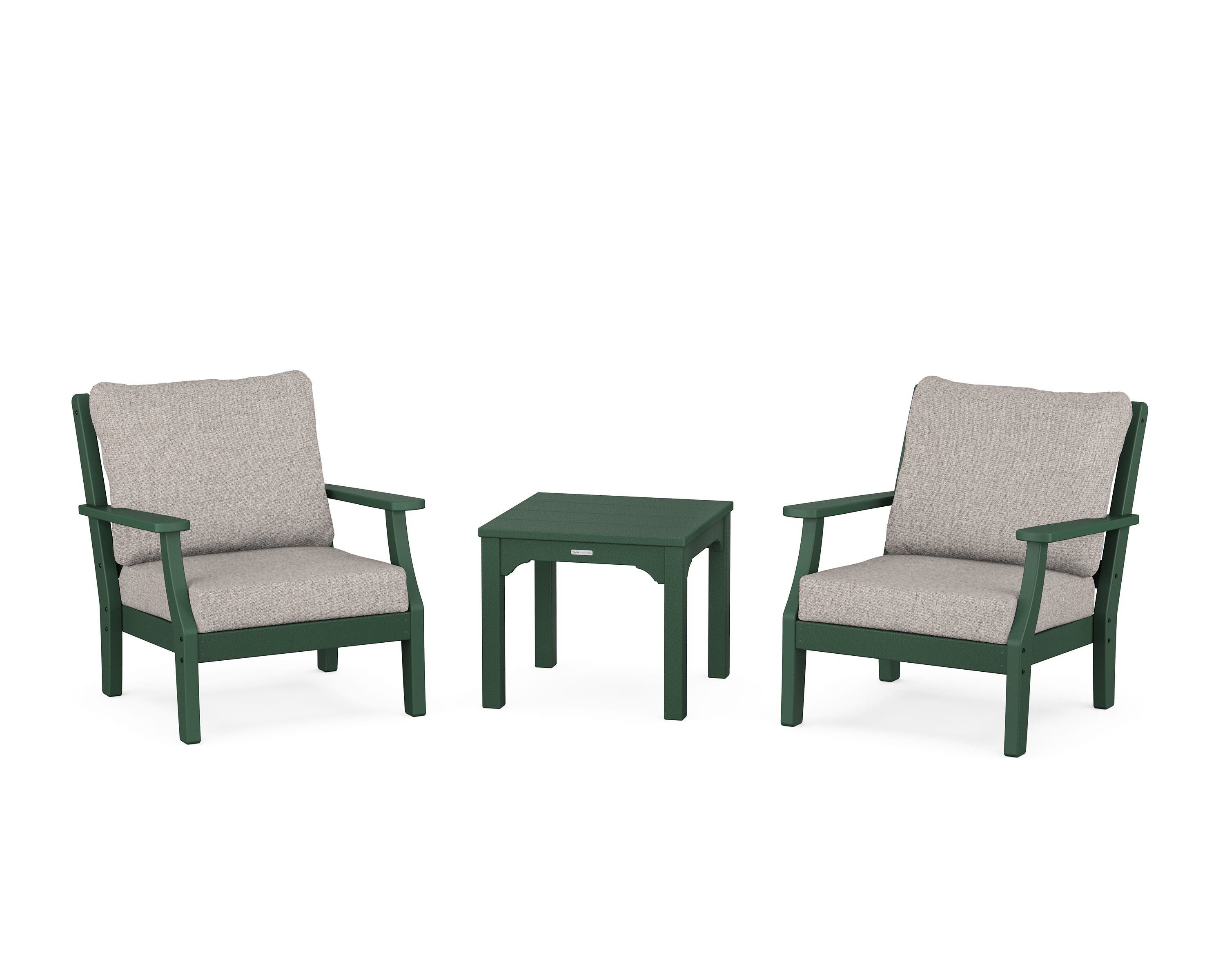 Martha Stewart by POLYWOOD Chinoiserie 3-Piece Deep Seating Set in Green / Weathered Tweed