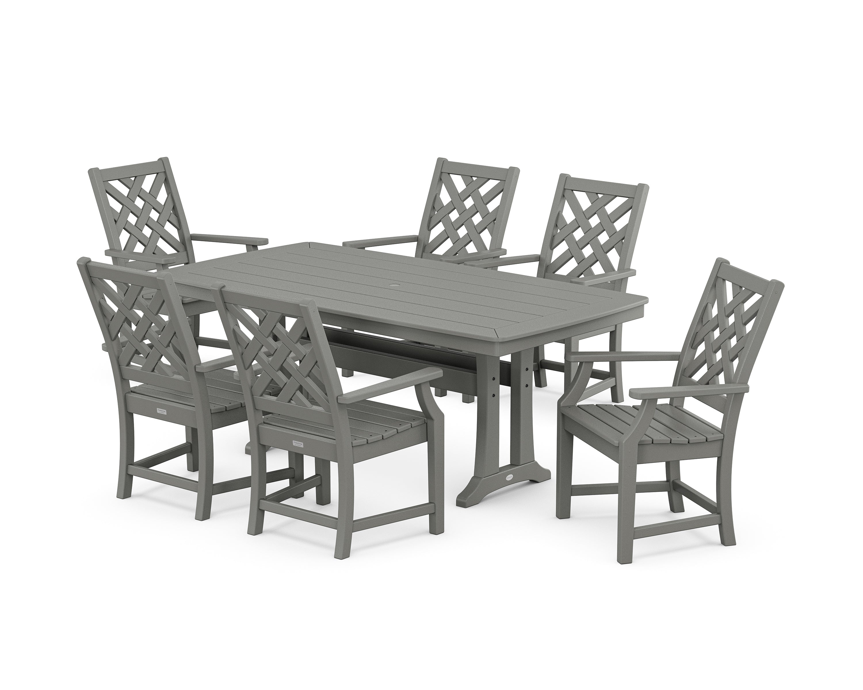 Country Living Wovendale Arm Chair 7-Piece Dining Set with Trestle Legs in Slate Grey