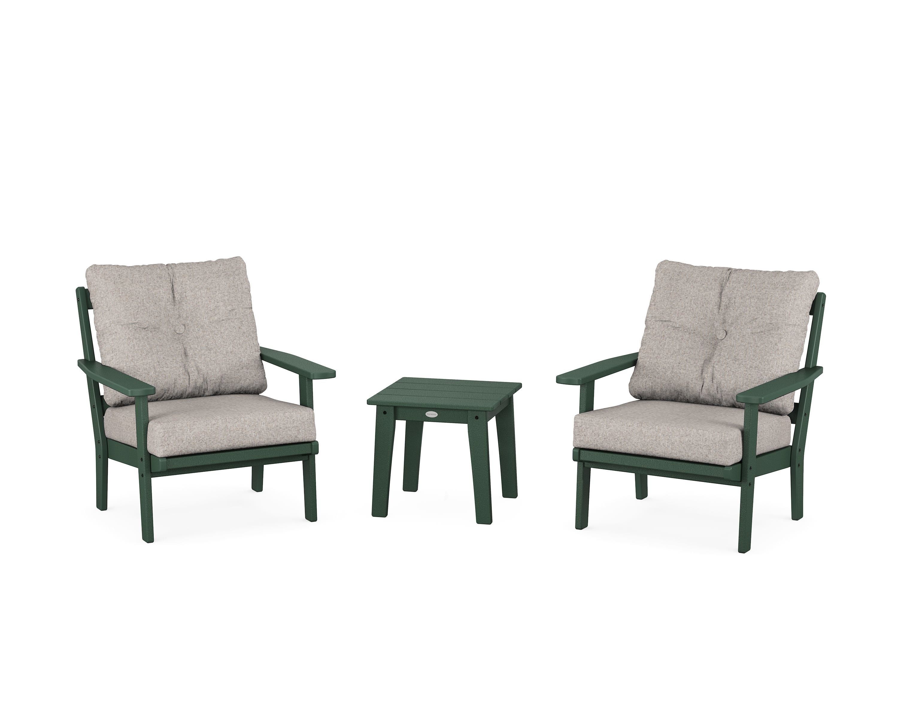 POLYWOOD Oxford 3-Piece Deep Seating Set in Green / Weathered Tweed