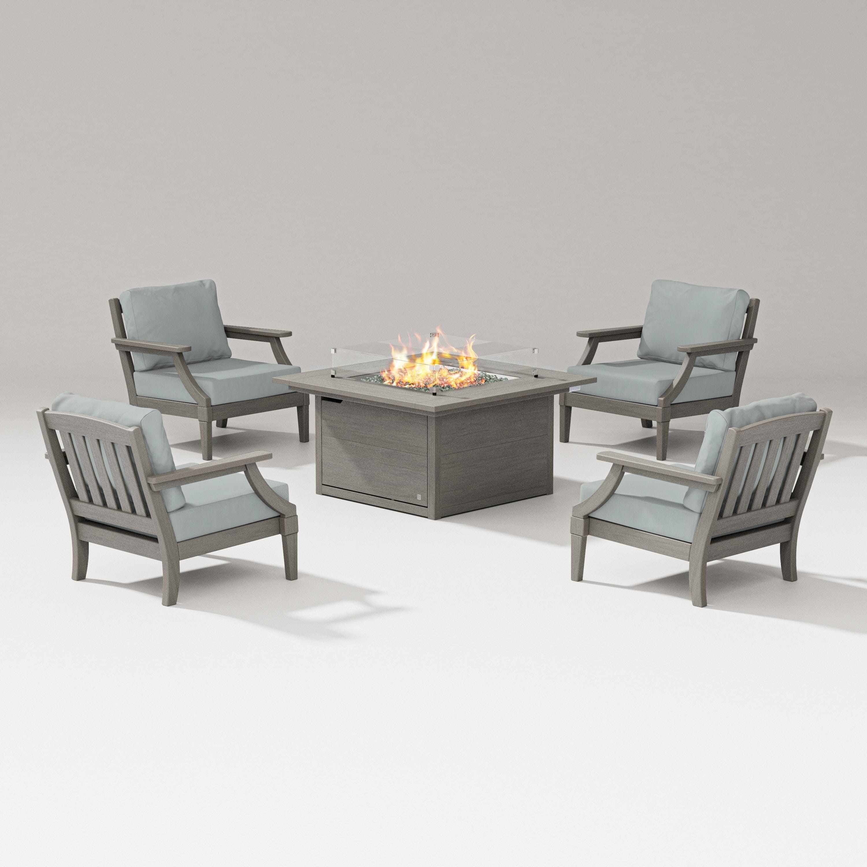 PW Designer Series Estate 5-Piece Lounge Fire Table Set in Driftwood / Spa