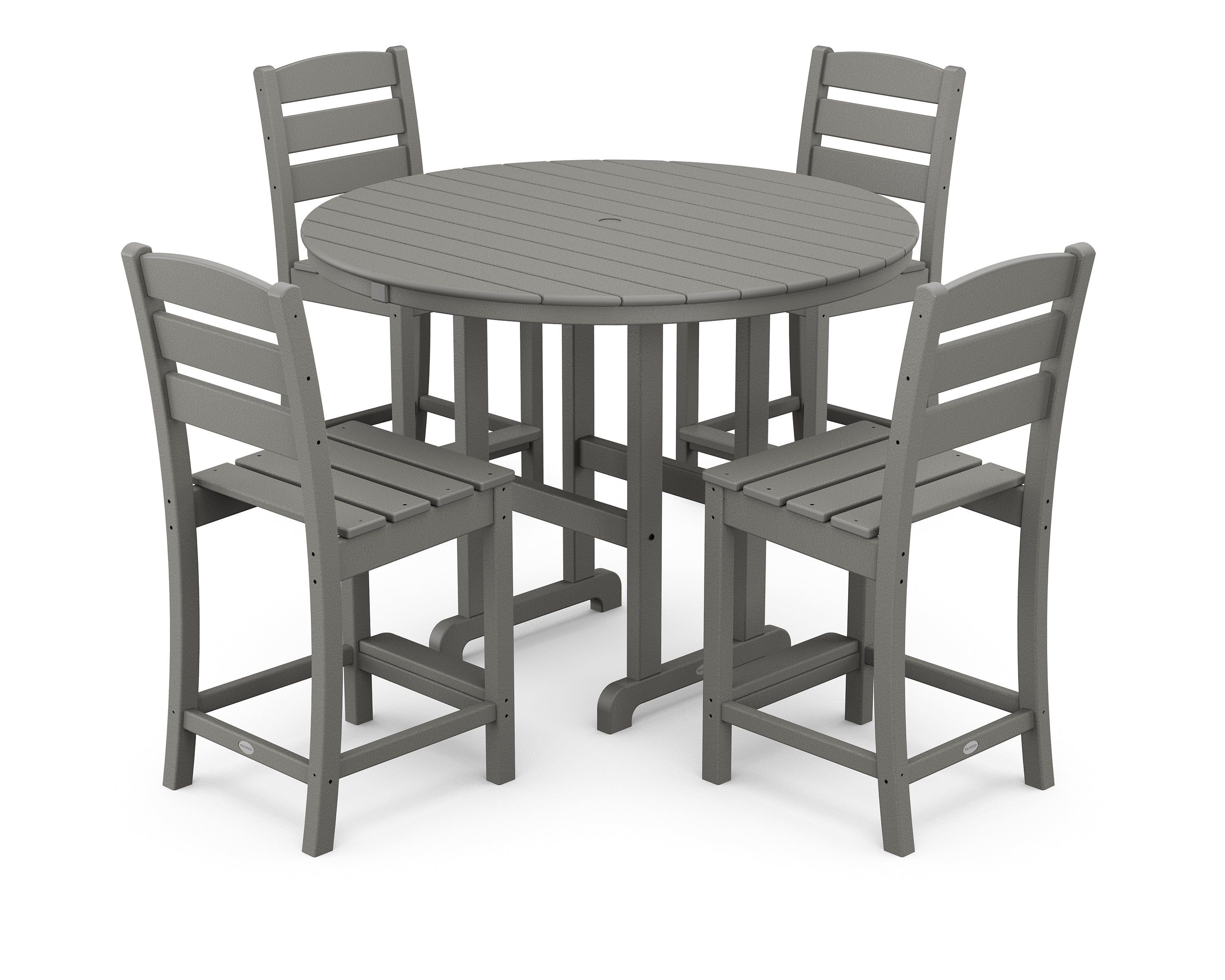 POLYWOOD® Lakeside 5-Piece Farmhouse Round Side Chair Counter  Set in Slate Grey