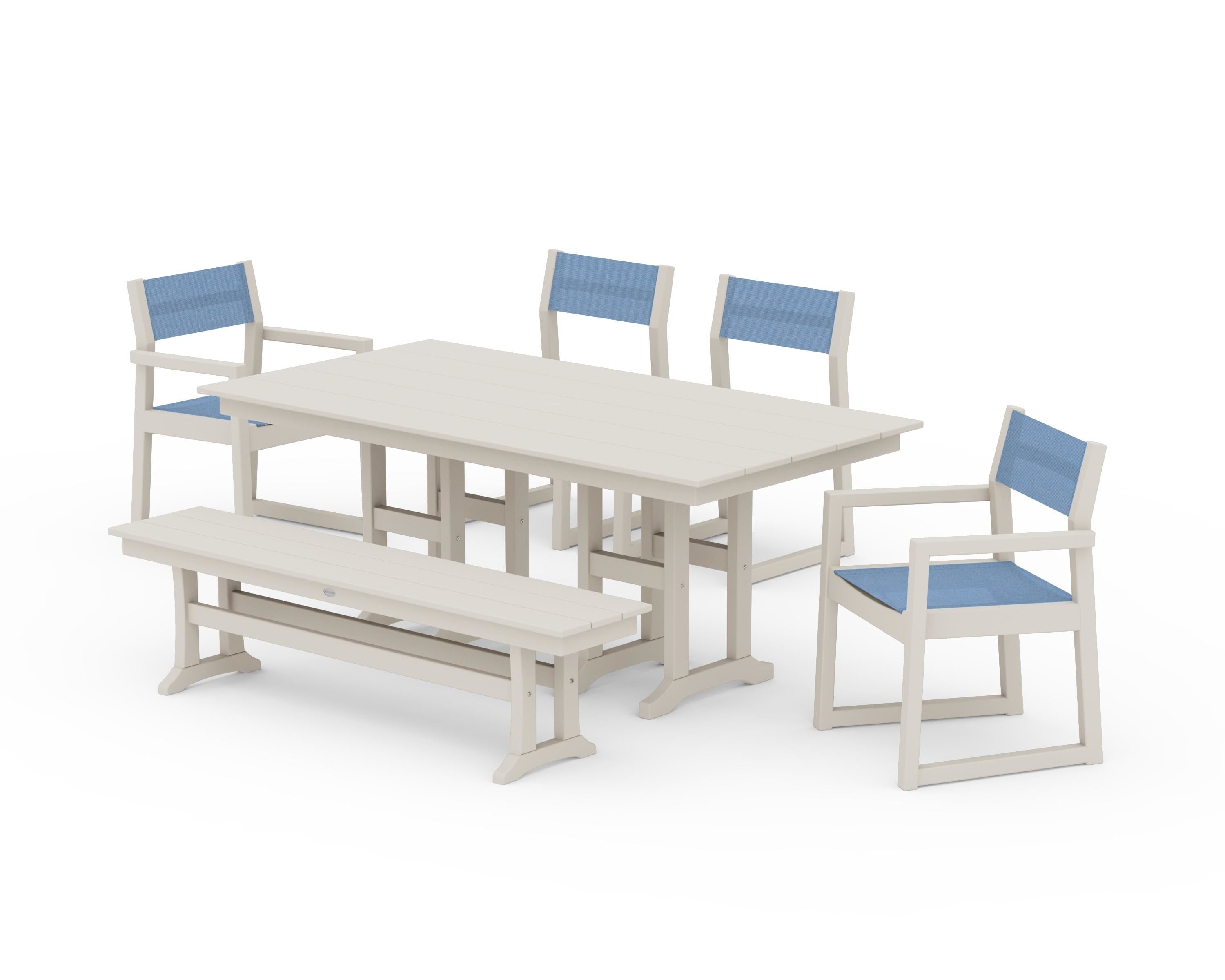 POLYWOOD EDGE Sling 6-Piece Farmhouse Dining Set in Sand / Poolside Sling