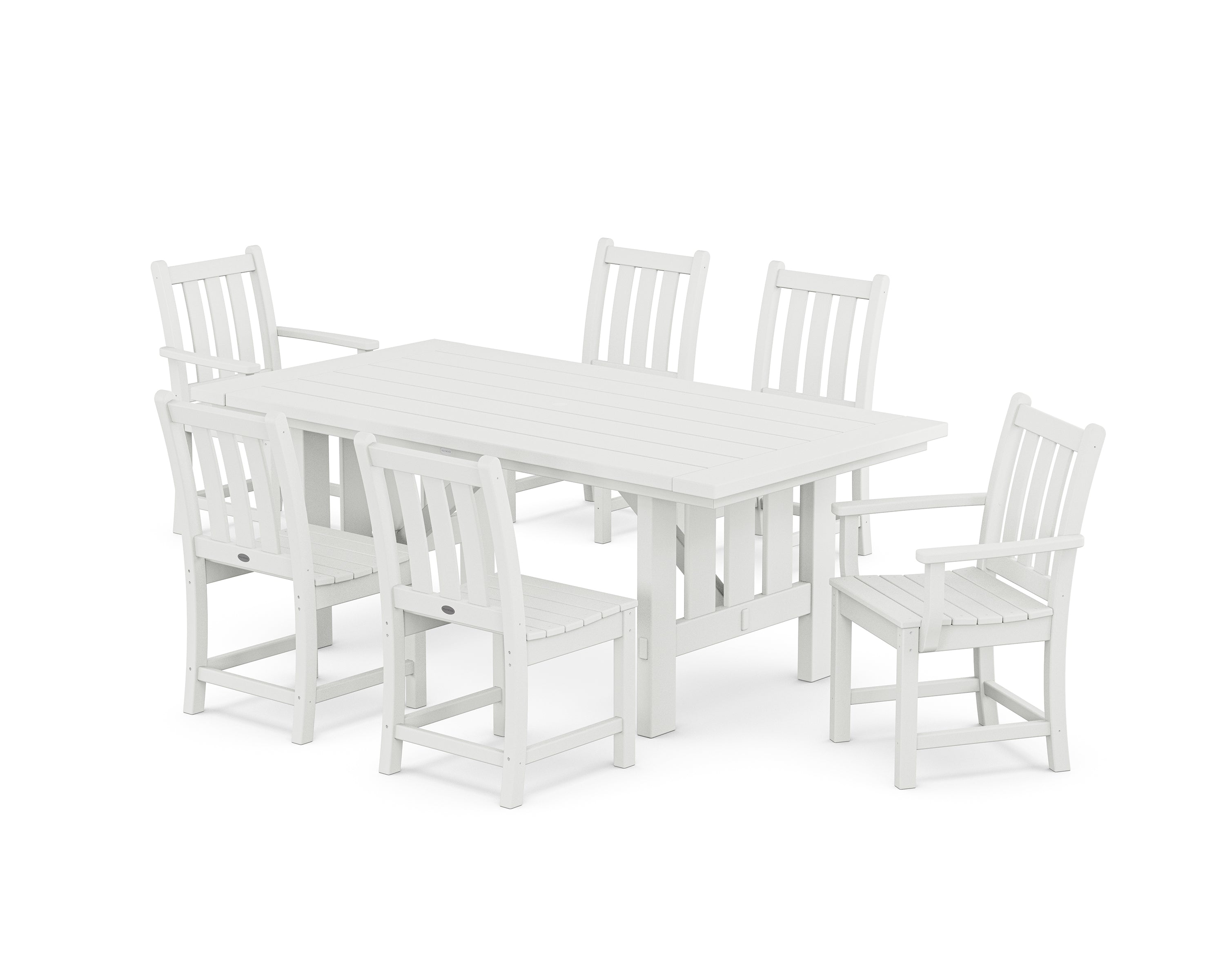 POLYWOOD® Traditional Garden 7-Piece Dining Set with Mission Table in White