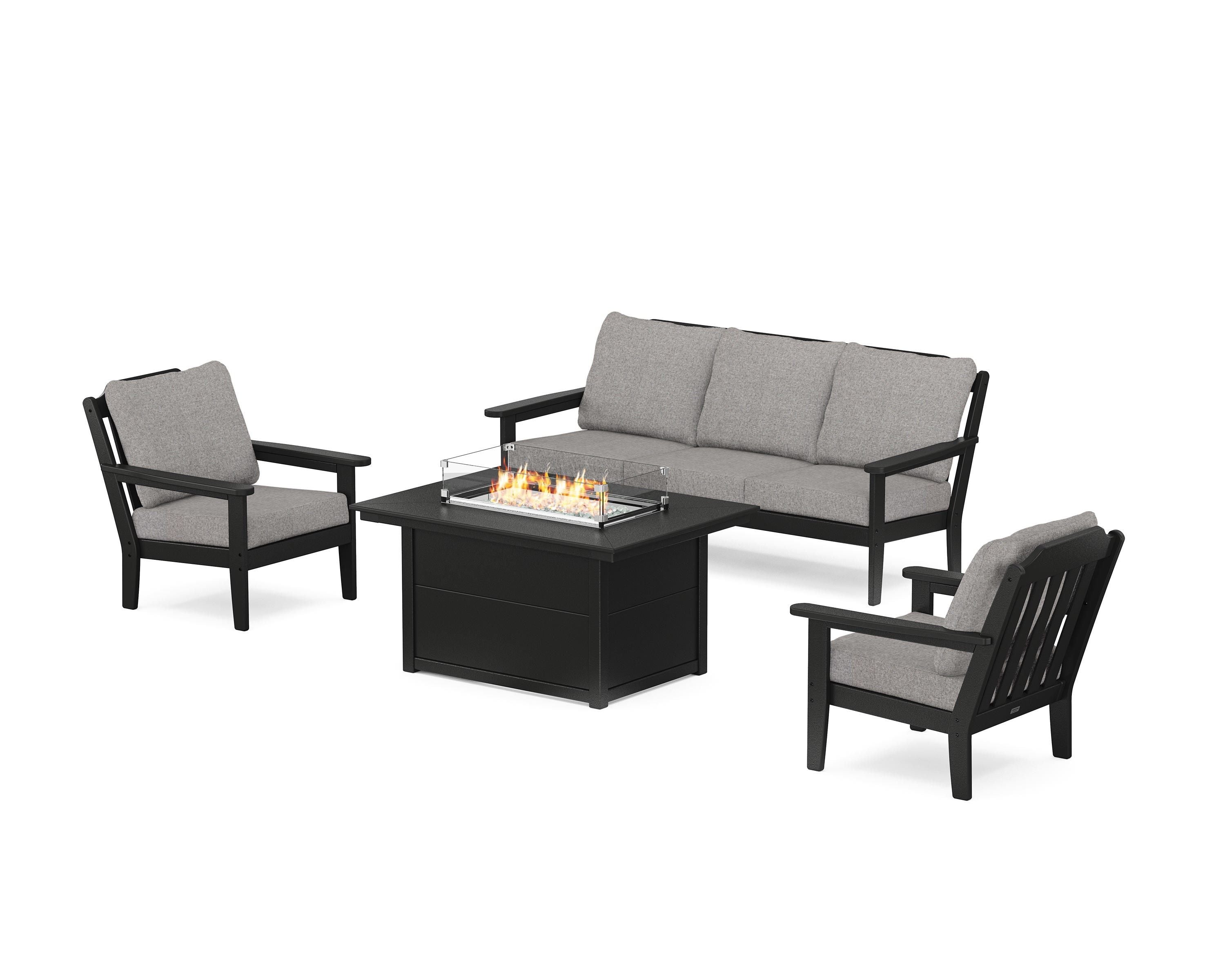 Country Living Cottage Deep Seating Fire Pit Table Set in Black / Grey Mist