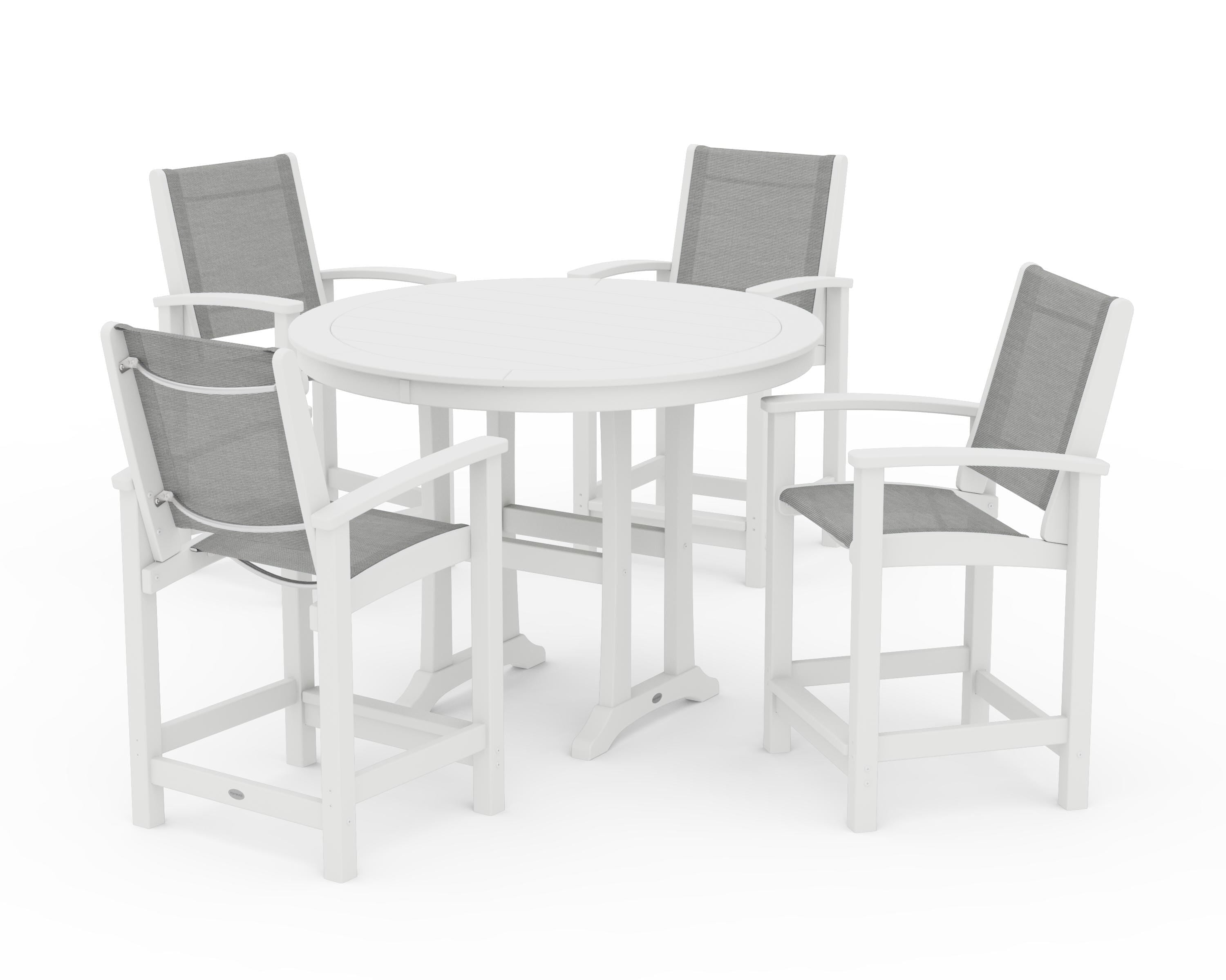 POLYWOOD Coastal 5-Piece Counter Set in White / Metallic Sling