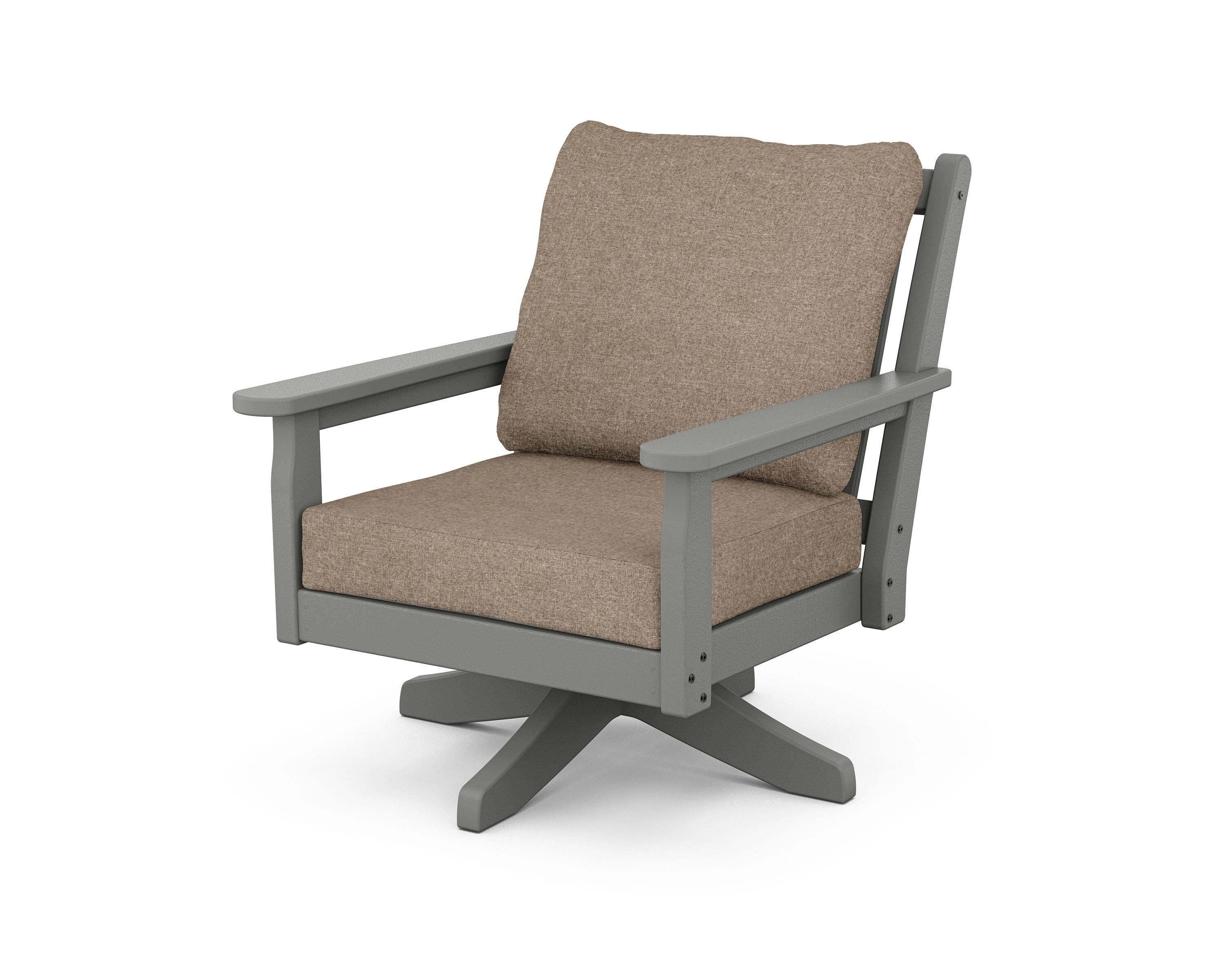 POLYWOOD Chippendale Deep Seating Swivel Chair in Slate Grey / Spiced Burlap