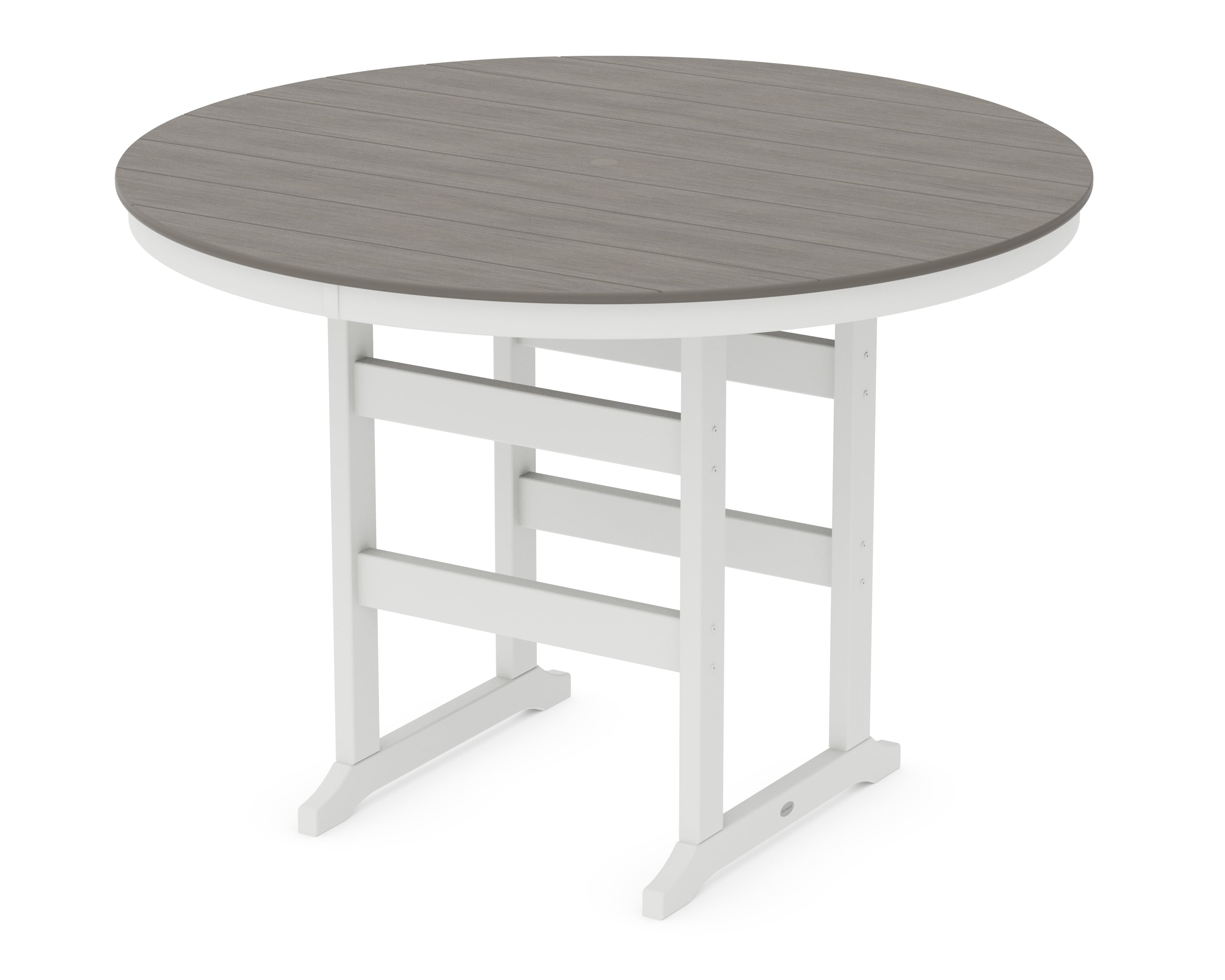 POLYWOOD 60” Round Farmhouse Bar Table in White / Driftwood