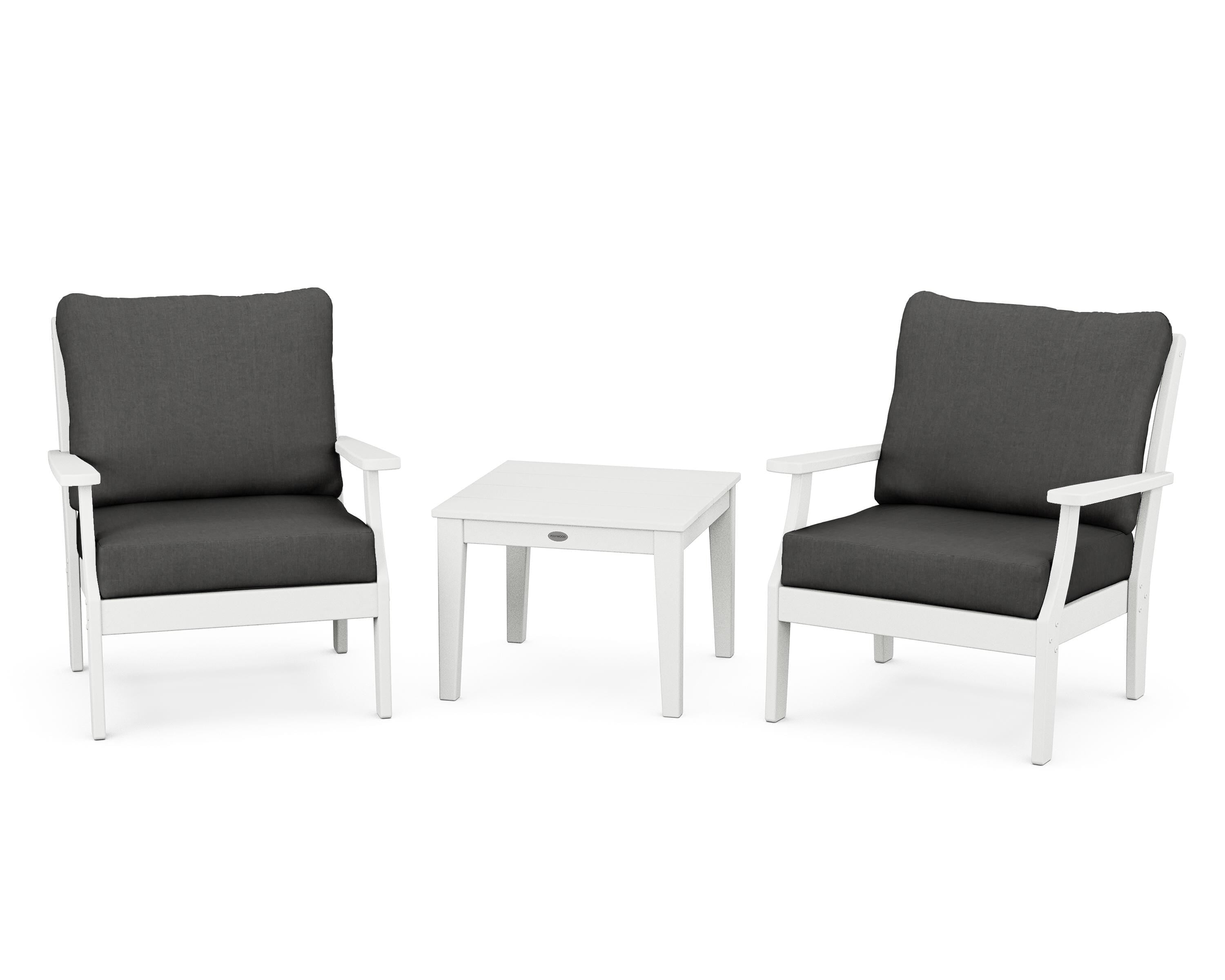 POLYWOOD Braxton 3-Piece Deep Seating Set in White / Spectrum Carbon