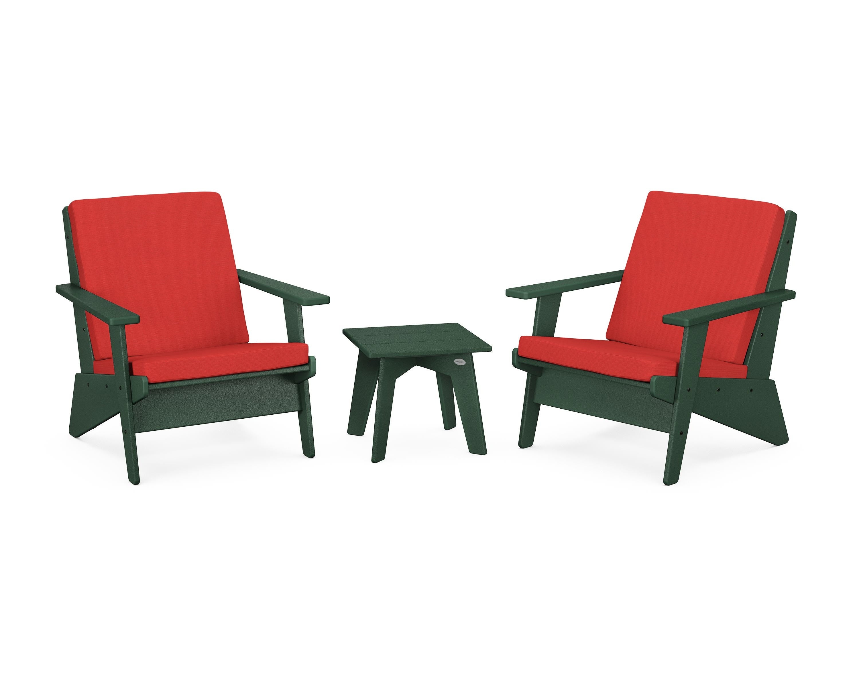POLYWOOD Riviera Modern Lounge 3-Piece Set in Green / Crimson Linen