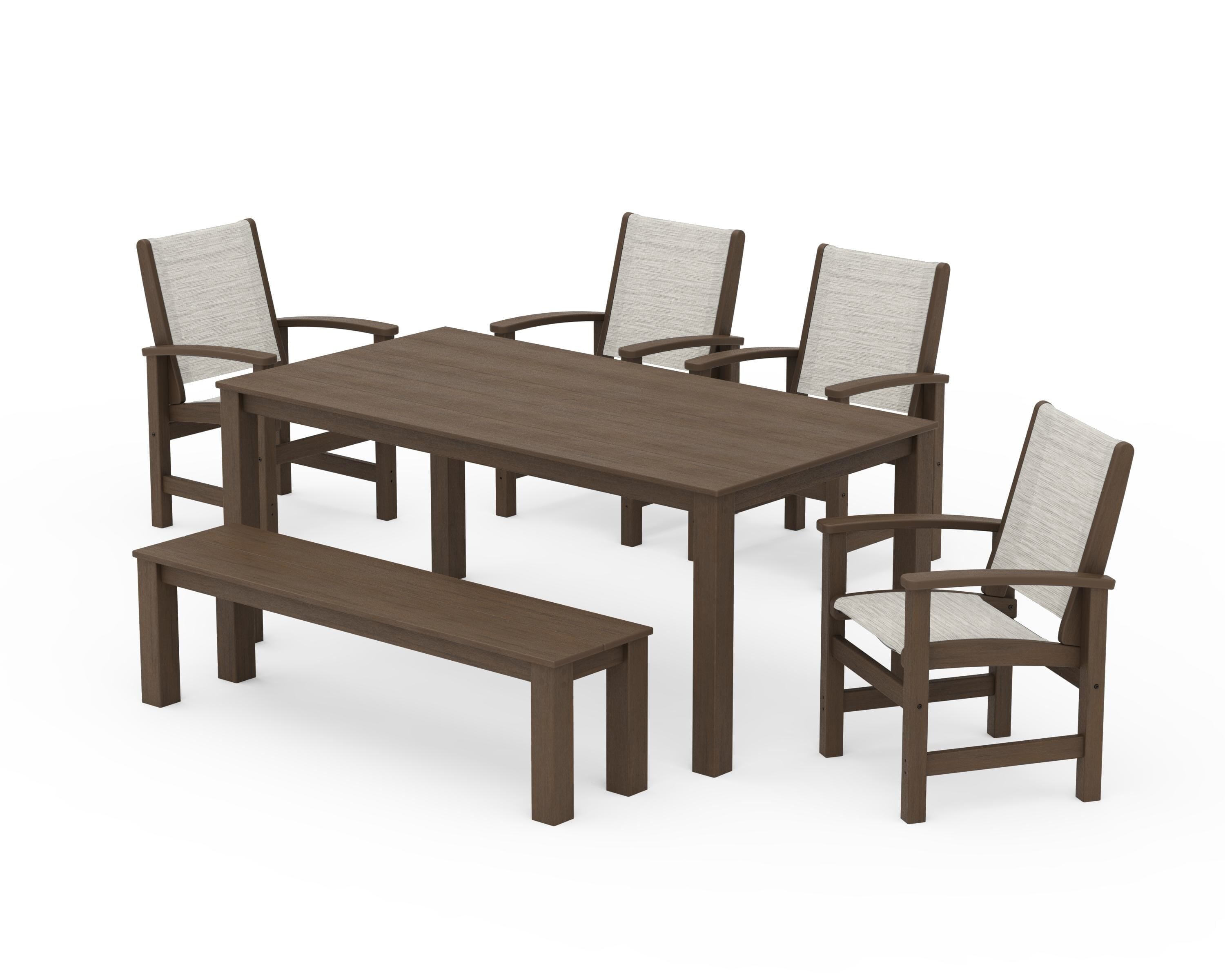 POLYWOOD Coastal 6-Piece Parsons Dining Set with Bench in Kona / Birch Sling
