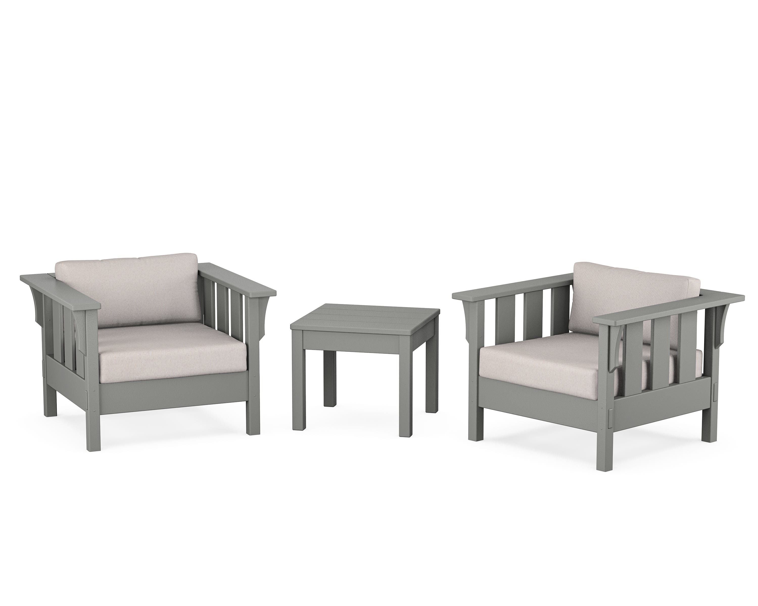 Martha Stewart by POLYWOOD Acadia 3-Piece Deep Seating Set in Slate Grey / Dune Burlap