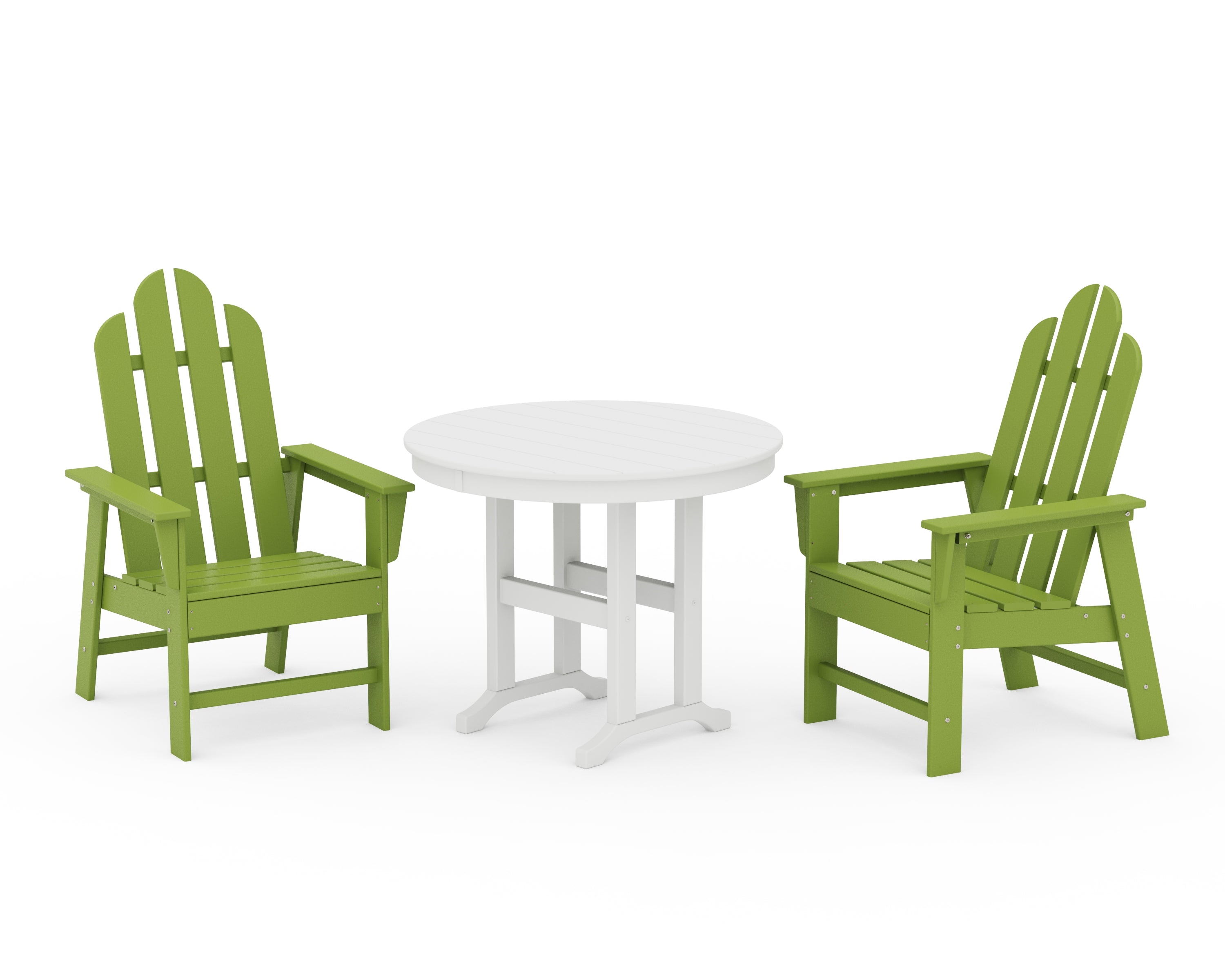POLYWOOD Long Island 3-Piece Round Dining Set in Lime / White