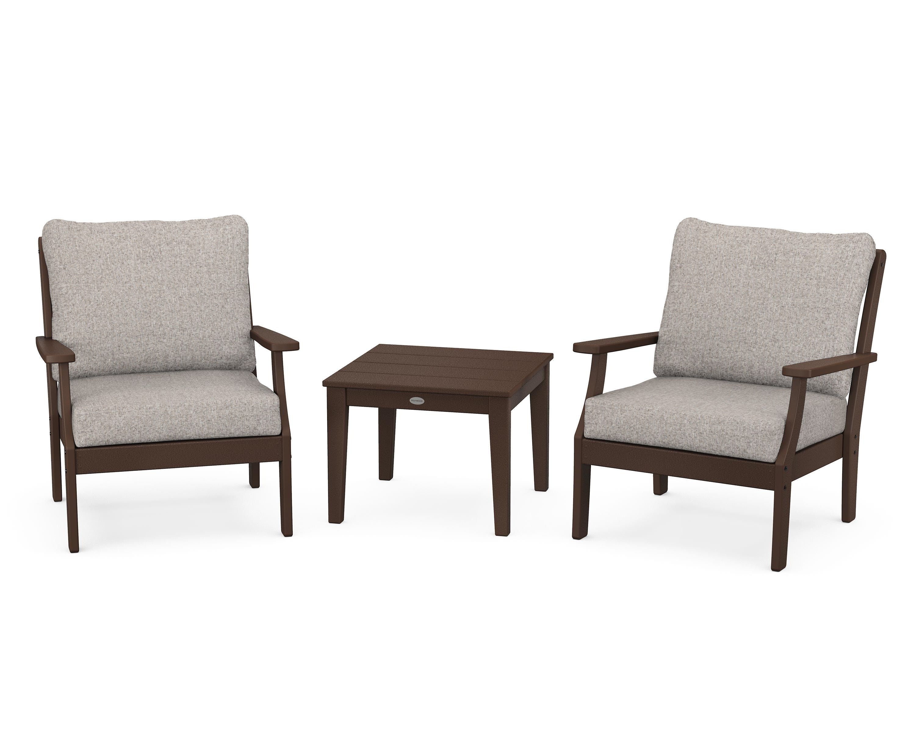 POLYWOOD Braxton 3-Piece Deep Seating Set in Mahogany / Weathered Tweed