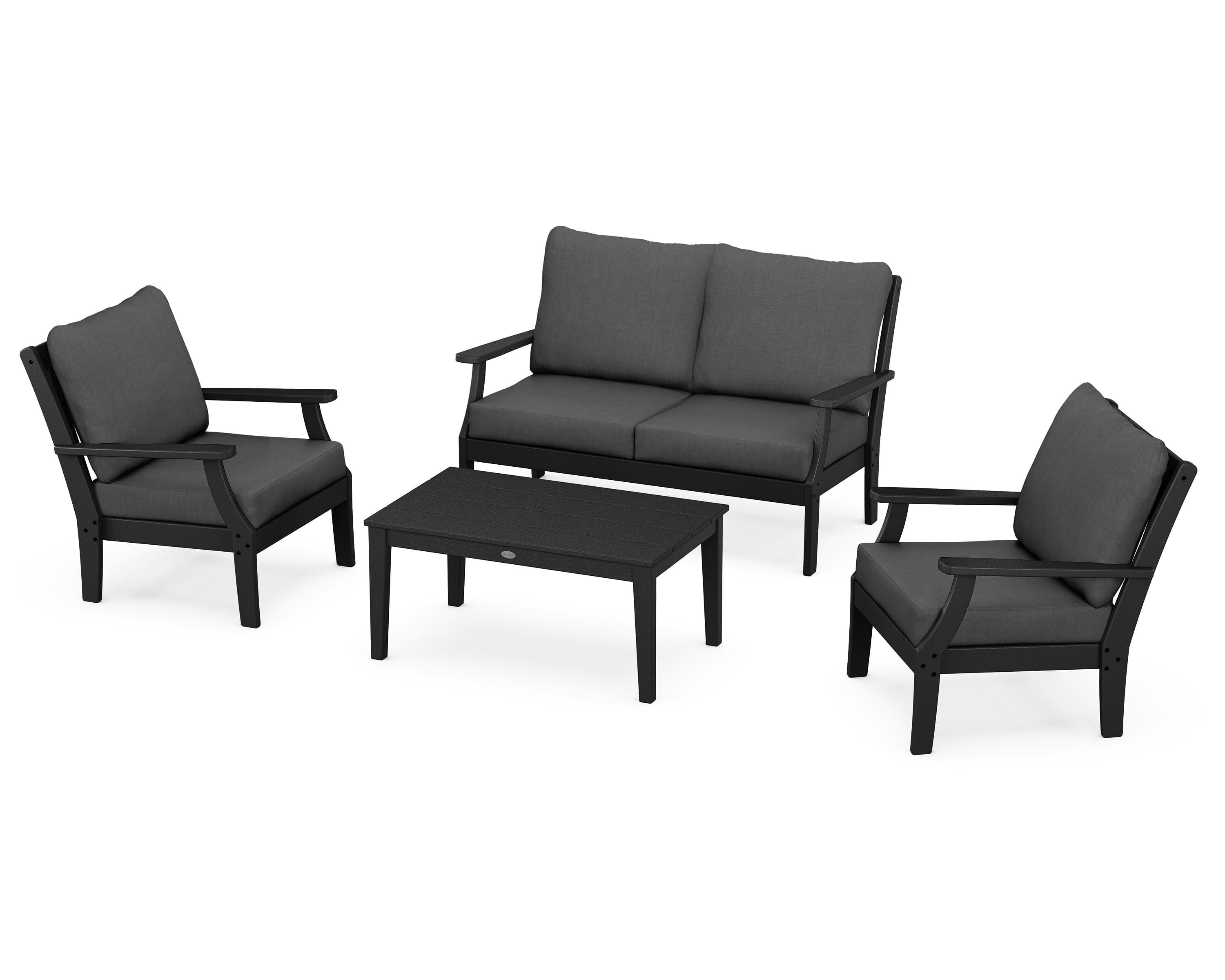 POLYWOOD Braxton 4-Piece Deep Seating Chair Set in Black / Spectrum Carbon